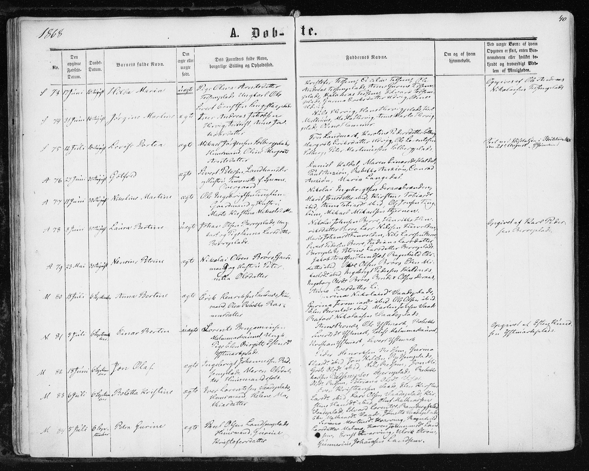 Ministerialprotokoller, klokkerbøker og fødselsregistre - Nord-Trøndelag, SAT/A-1458/741/L0394: Parish register (official) no. 741A08, 1864-1877, p. 40