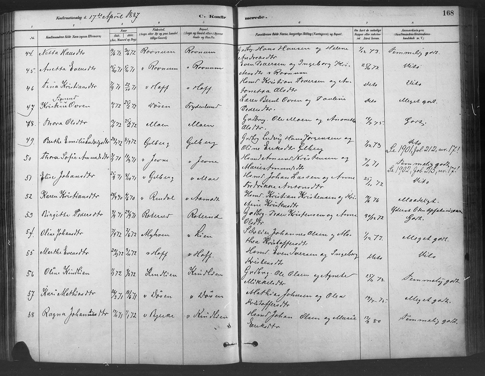 Fåberg prestekontor, SAH/PREST-086/H/Ha/Haa/L0009: Parish register (official) no. 9, 1879-1898, p. 168