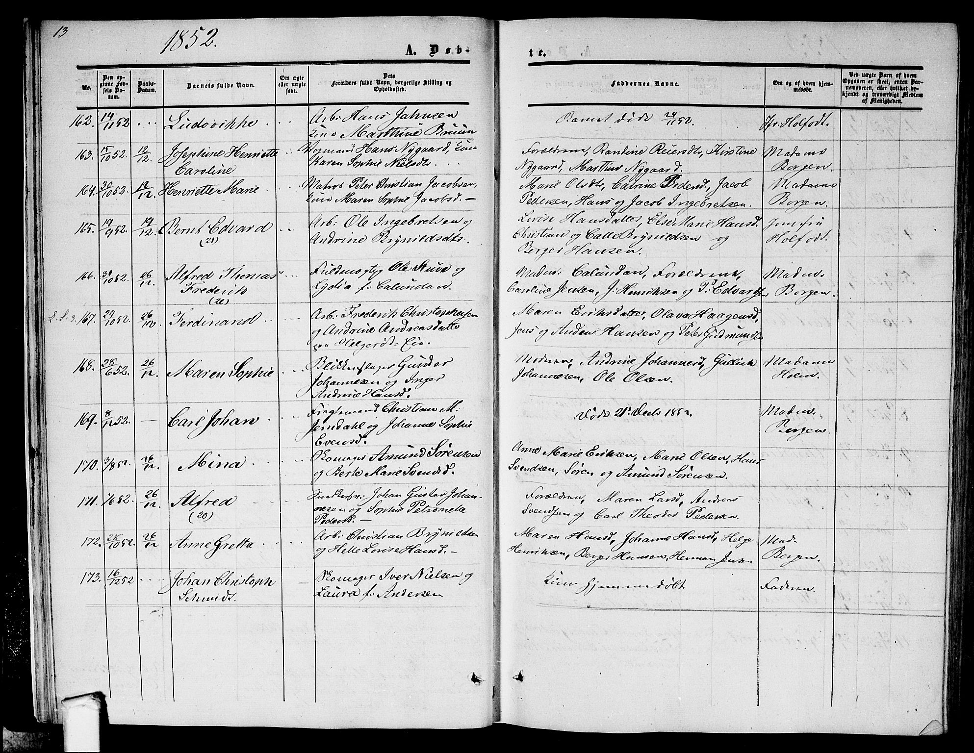 Moss prestekontor Kirkebøker, AV/SAO-A-2003/G/Ga/L0002: Parish register (copy) no. I 2, 1852-1871, p. 13