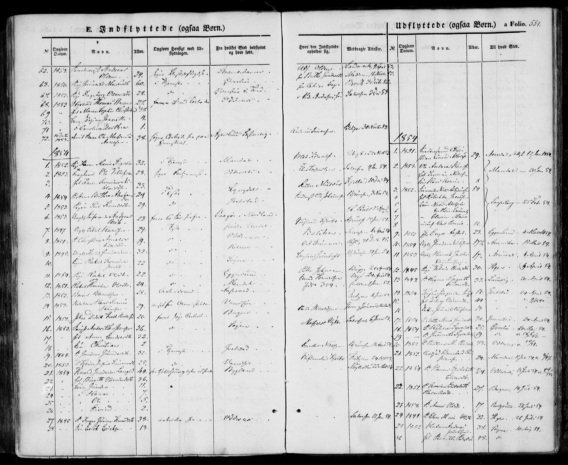 Kristiansand domprosti, SAK/1112-0006/F/Fa/L0014: Parish register (official) no. A 14, 1852-1867, p. 551