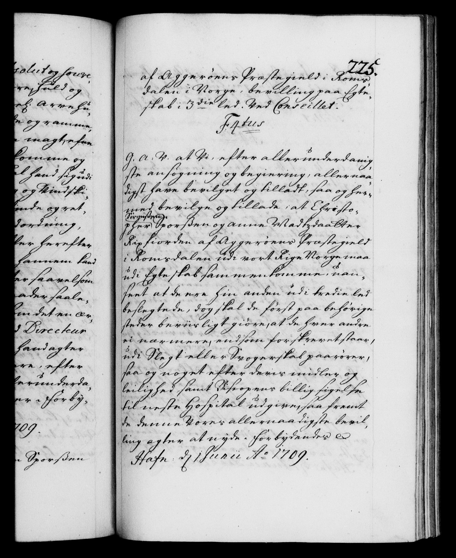 Danske Kanselli 1572-1799, AV/RA-EA-3023/F/Fc/Fca/Fcaa/L0020: Norske registre, 1708-1711, p. 225a