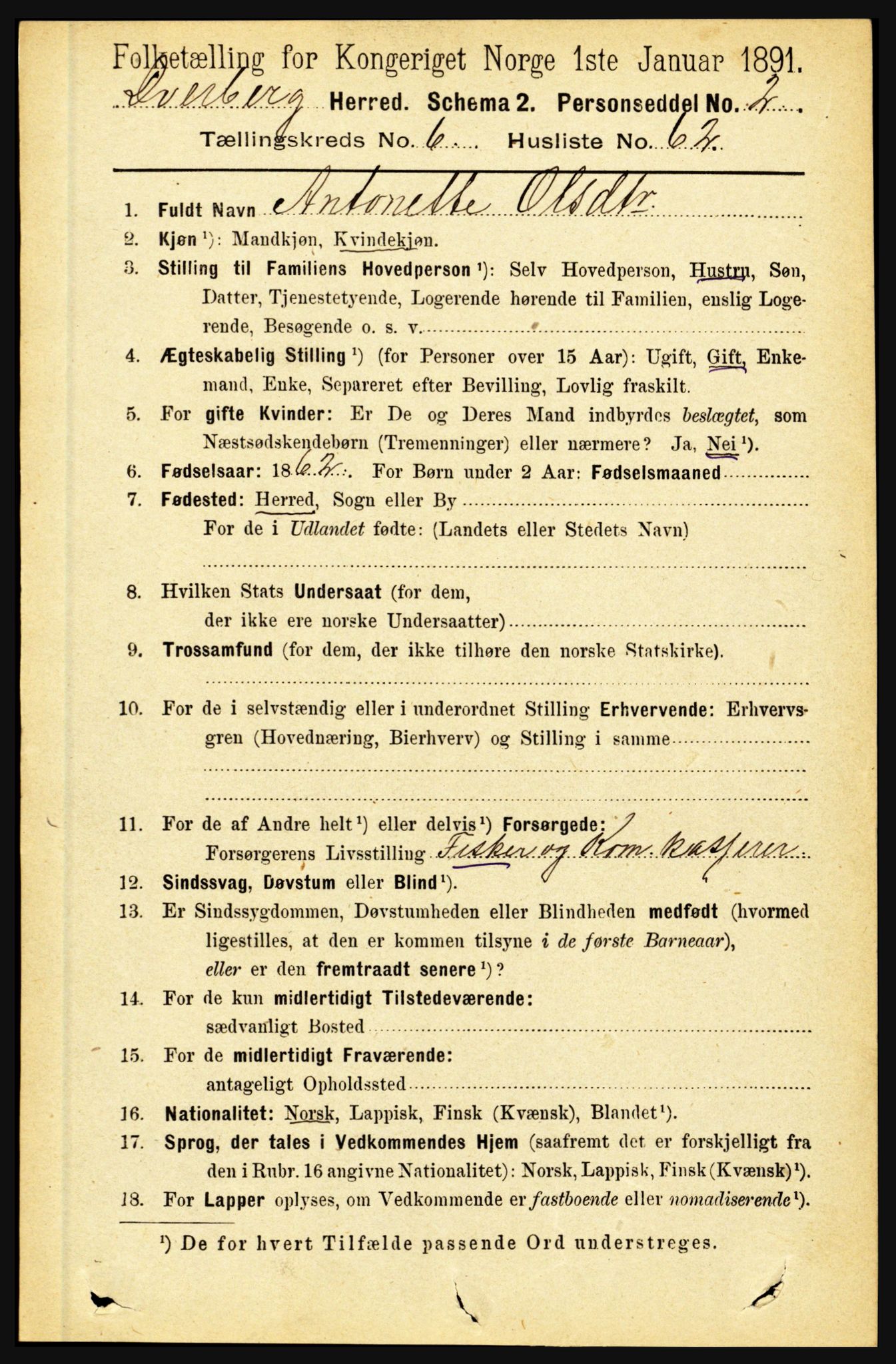 RA, 1891 census for 1872 Dverberg, 1891, p. 2500