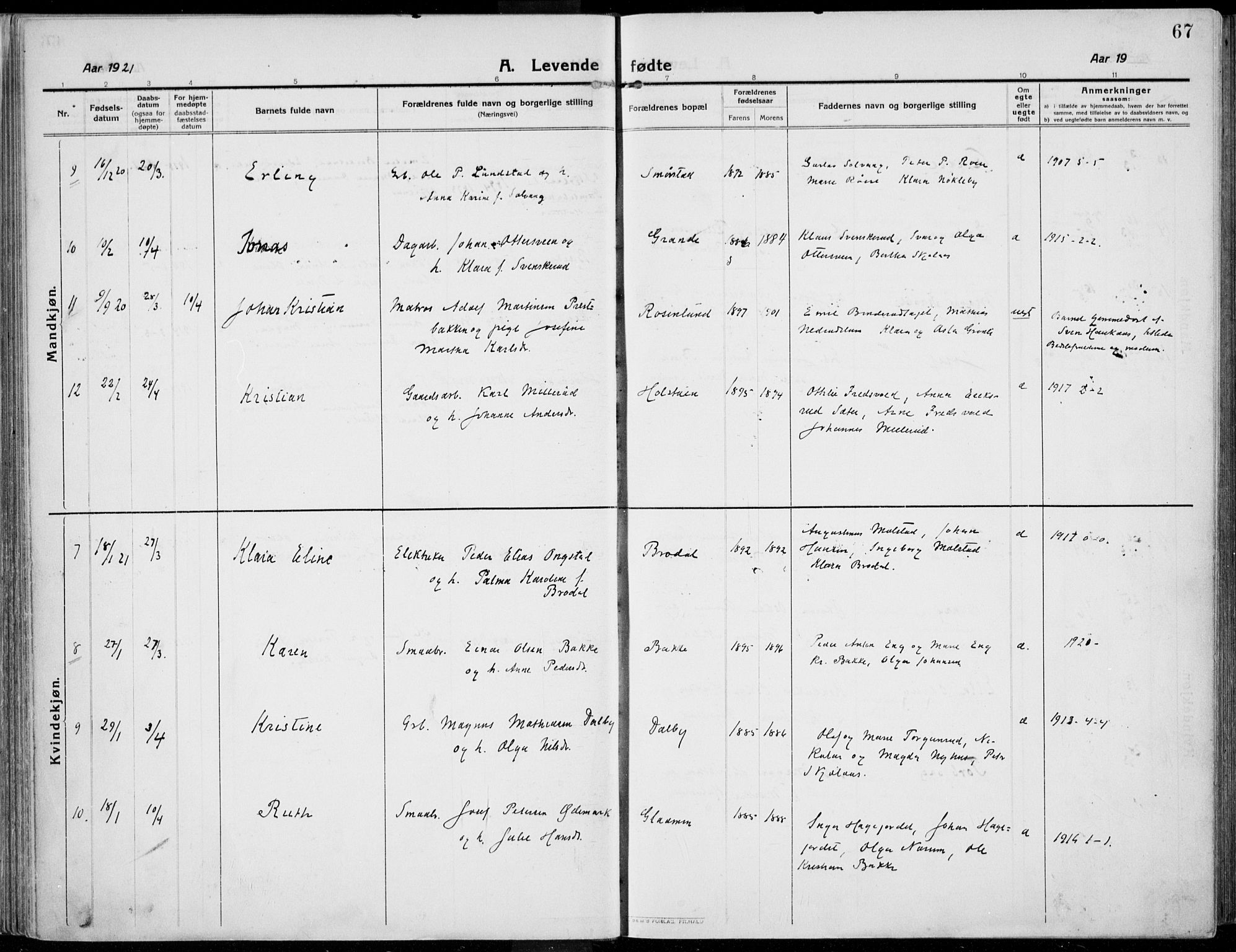 Kolbu prestekontor, AV/SAH-PREST-110/H/Ha/Haa/L0002: Parish register (official) no. 2, 1912-1926, p. 67