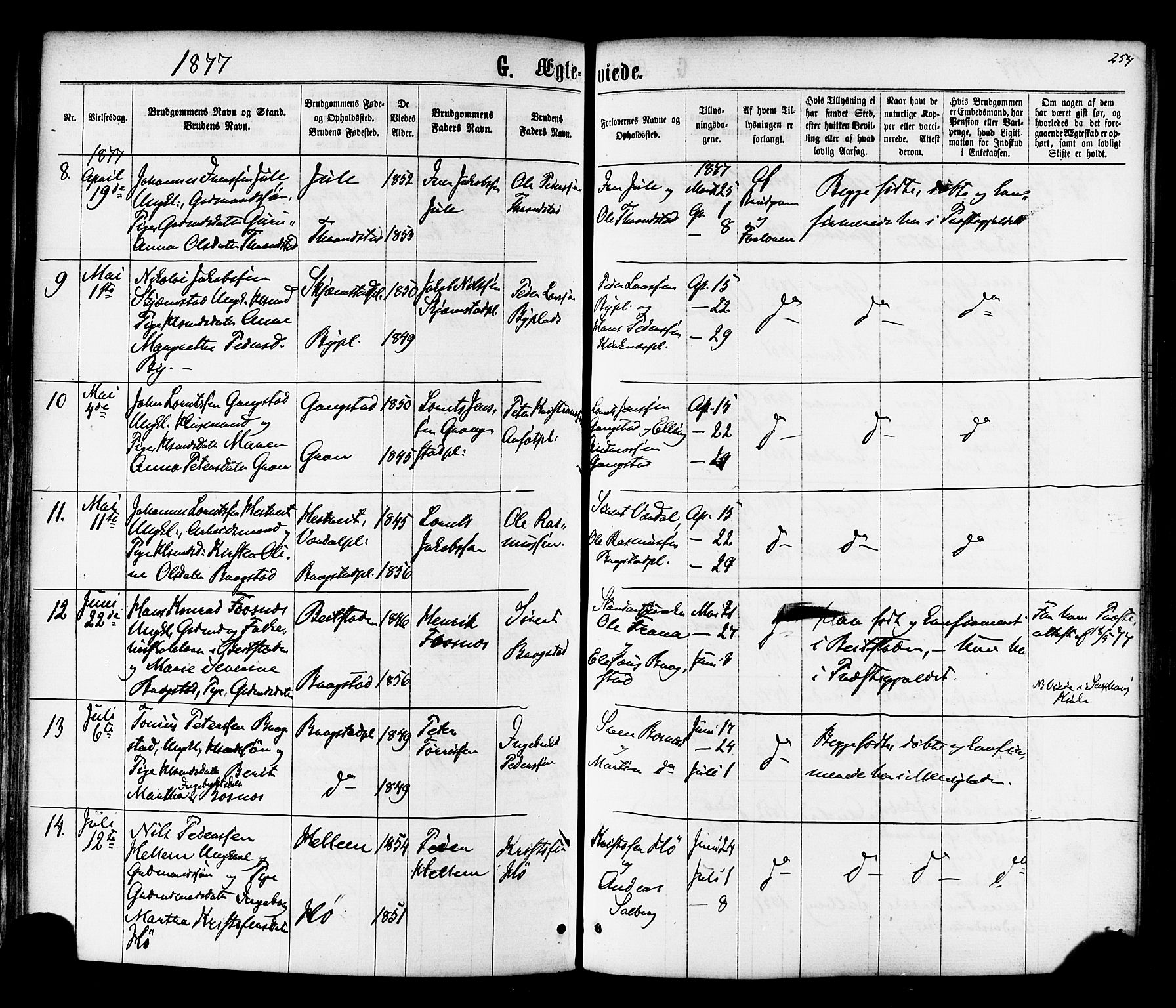 Ministerialprotokoller, klokkerbøker og fødselsregistre - Nord-Trøndelag, AV/SAT-A-1458/730/L0284: Parish register (official) no. 730A09, 1866-1878, p. 254