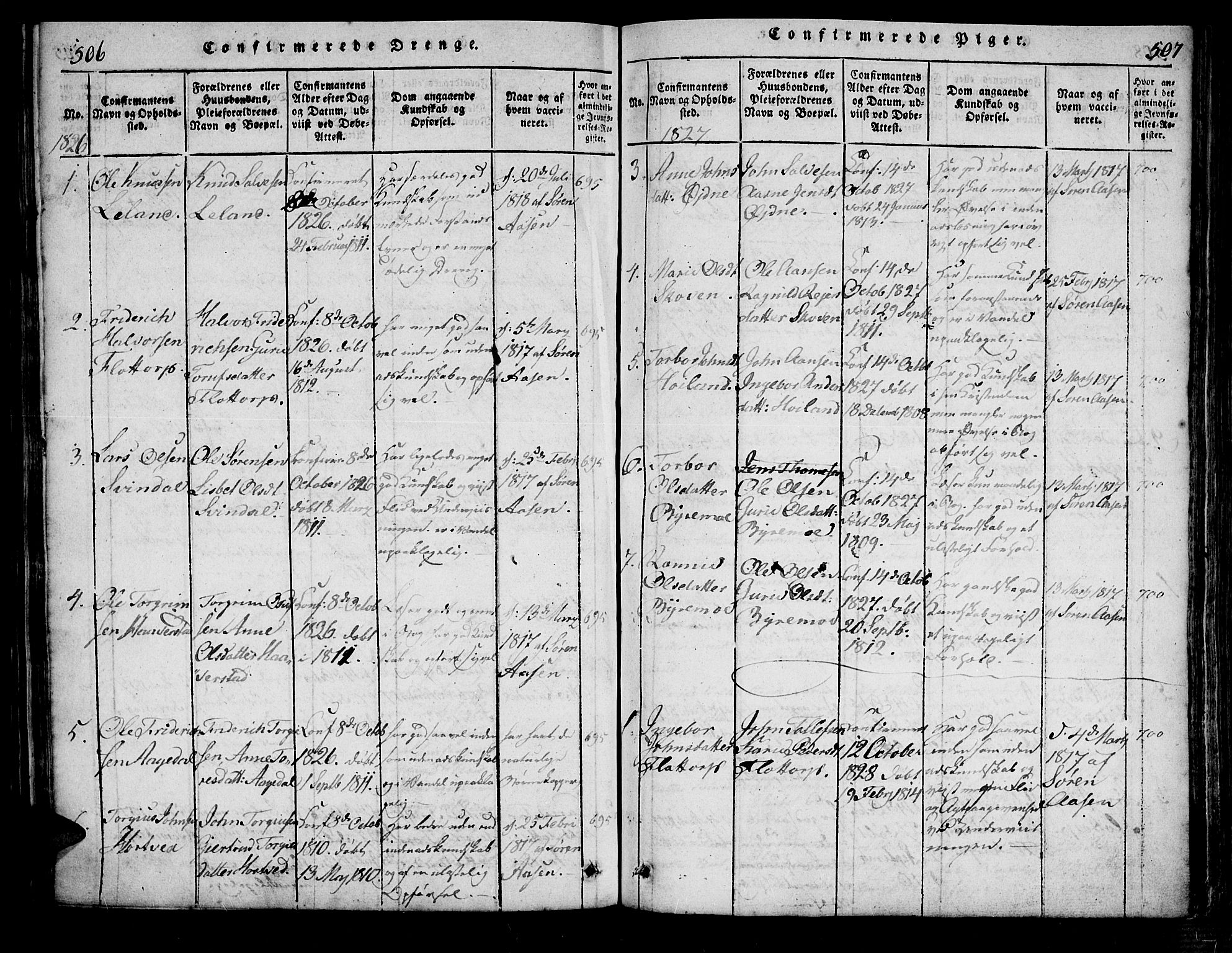 Bjelland sokneprestkontor, SAK/1111-0005/F/Fa/Fac/L0001: Parish register (official) no. A 1, 1815-1866, p. 506-507