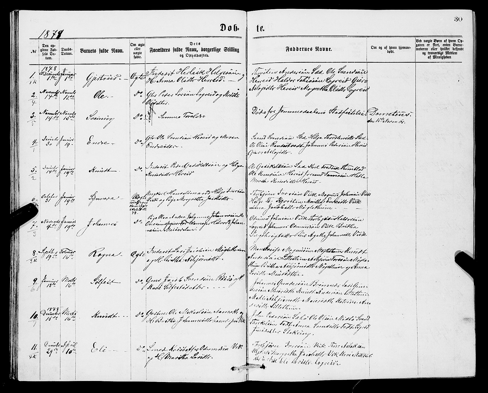 Ullensvang sokneprestembete, SAB/A-78701/H/Hab: Parish register (copy) no. C 2, 1871-1899, p. 30