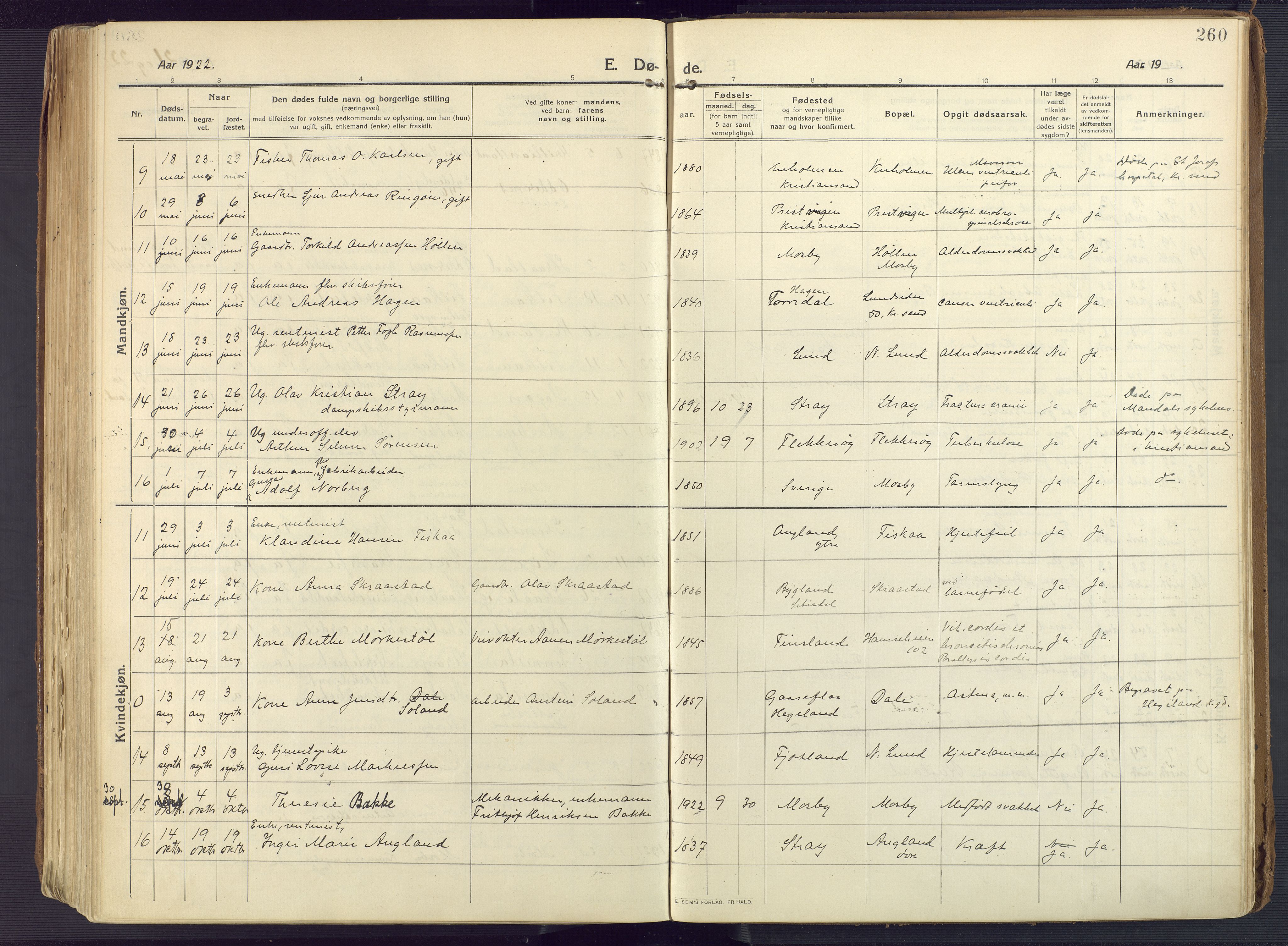 Oddernes sokneprestkontor, AV/SAK-1111-0033/F/Fa/Faa/L0012: Parish register (official) no. A 12, 1912-1925, p. 260