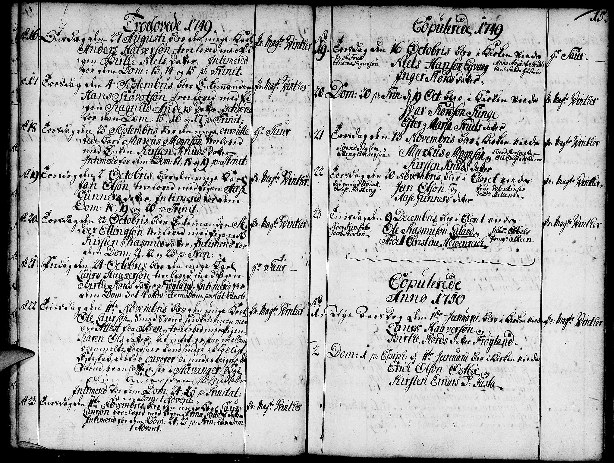Domkirken sokneprestkontor, SAST/A-101812/001/30/30BA/L0004: Parish register (official) no. A 4, 1744-1782, p. 15