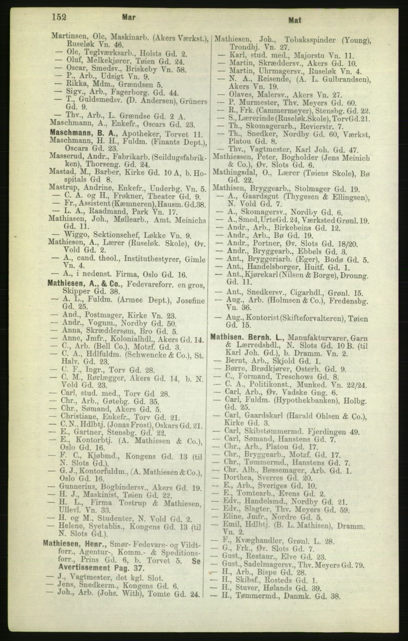 Kristiania/Oslo adressebok, PUBL/-, 1882, p. 152