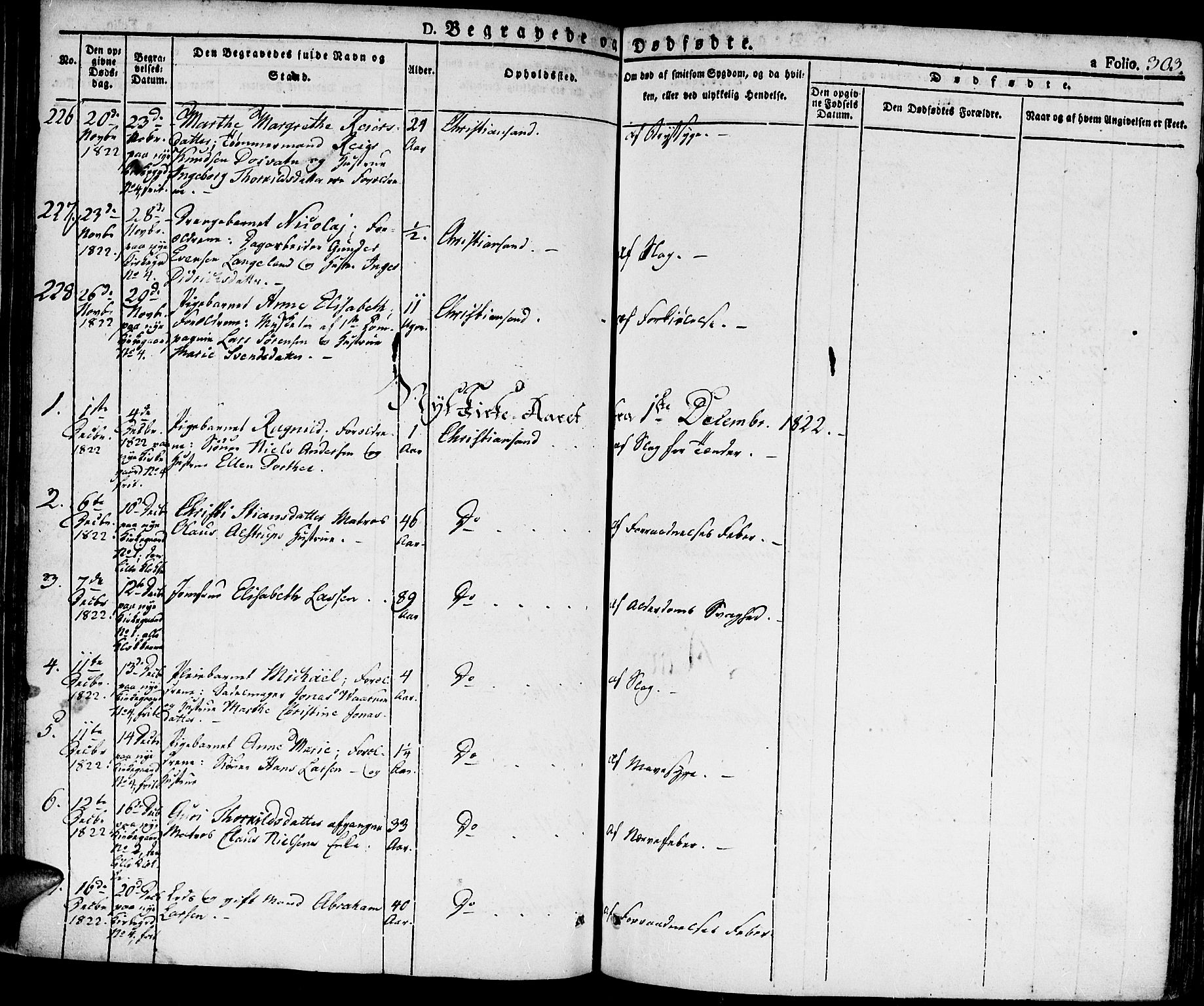 Kristiansand domprosti, SAK/1112-0006/F/Fa/L0009: Parish register (official) no. A 9, 1821-1827, p. 303