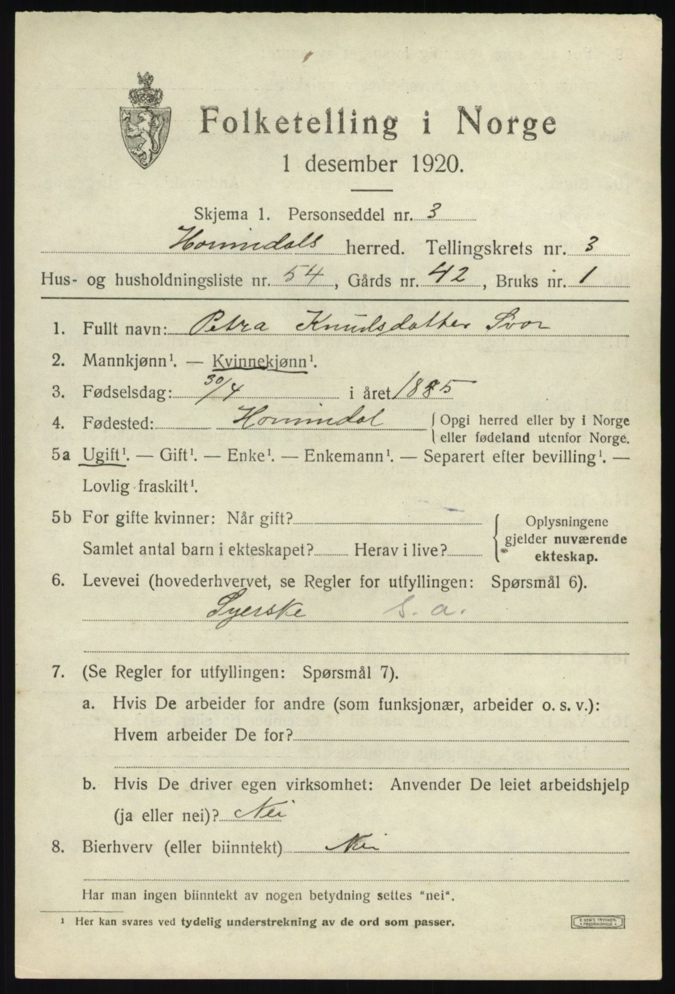 SAB, 1920 census for Hornindal, 1920, p. 1752