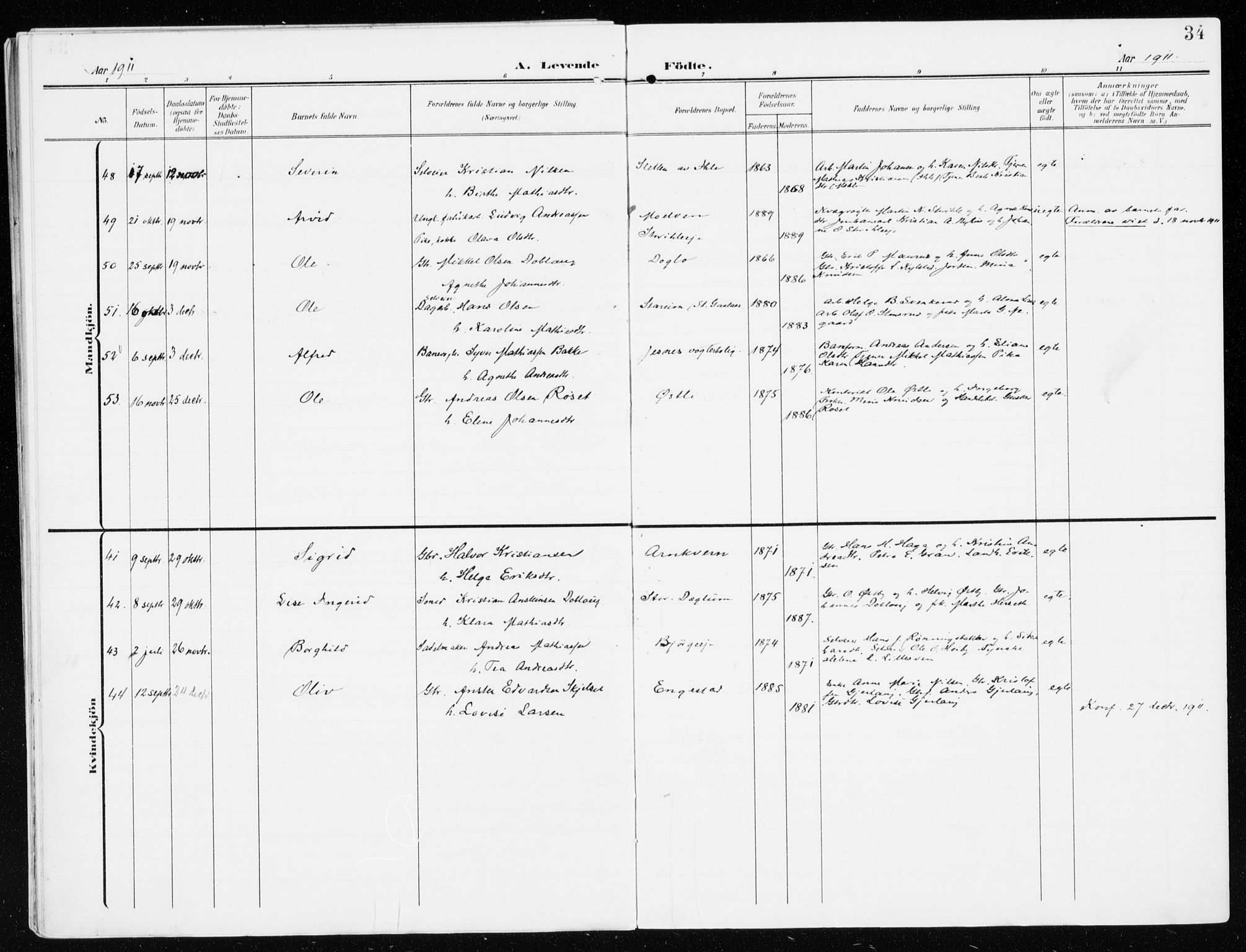 Furnes prestekontor, SAH/PREST-012/K/Ka/L0001: Parish register (official) no. 1, 1907-1935, p. 34