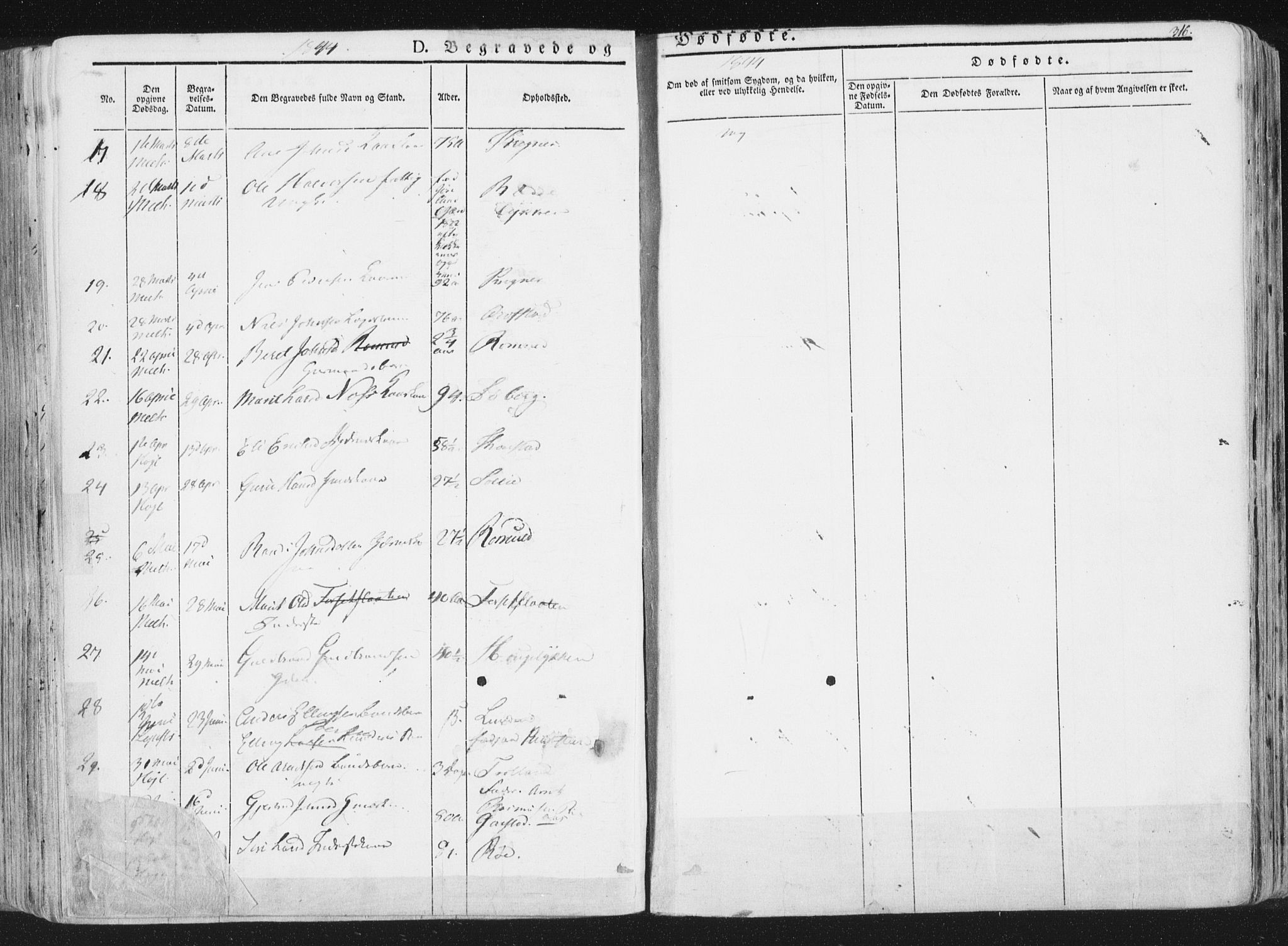 Ministerialprotokoller, klokkerbøker og fødselsregistre - Sør-Trøndelag, SAT/A-1456/691/L1074: Parish register (official) no. 691A06, 1842-1852, p. 316