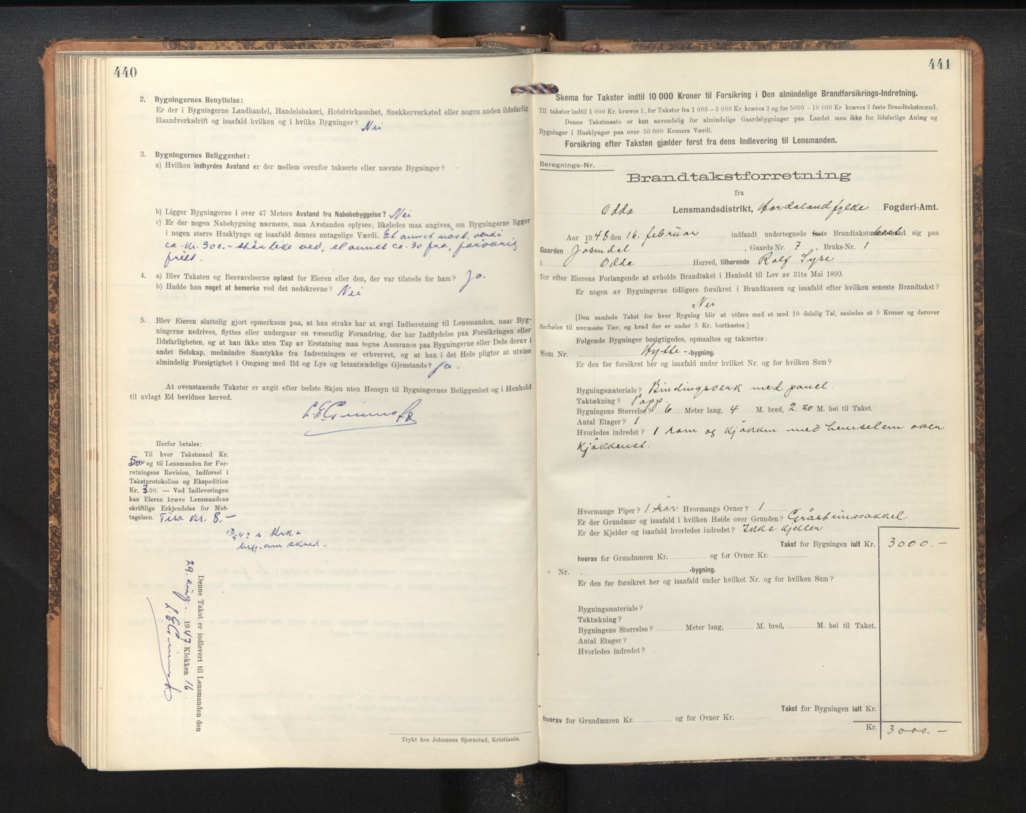 Lensmannen i Odda, SAB/A-34001/0012/L0003: Branntakstprotokoll, skjematakst, 1916-1948, p. 440-441