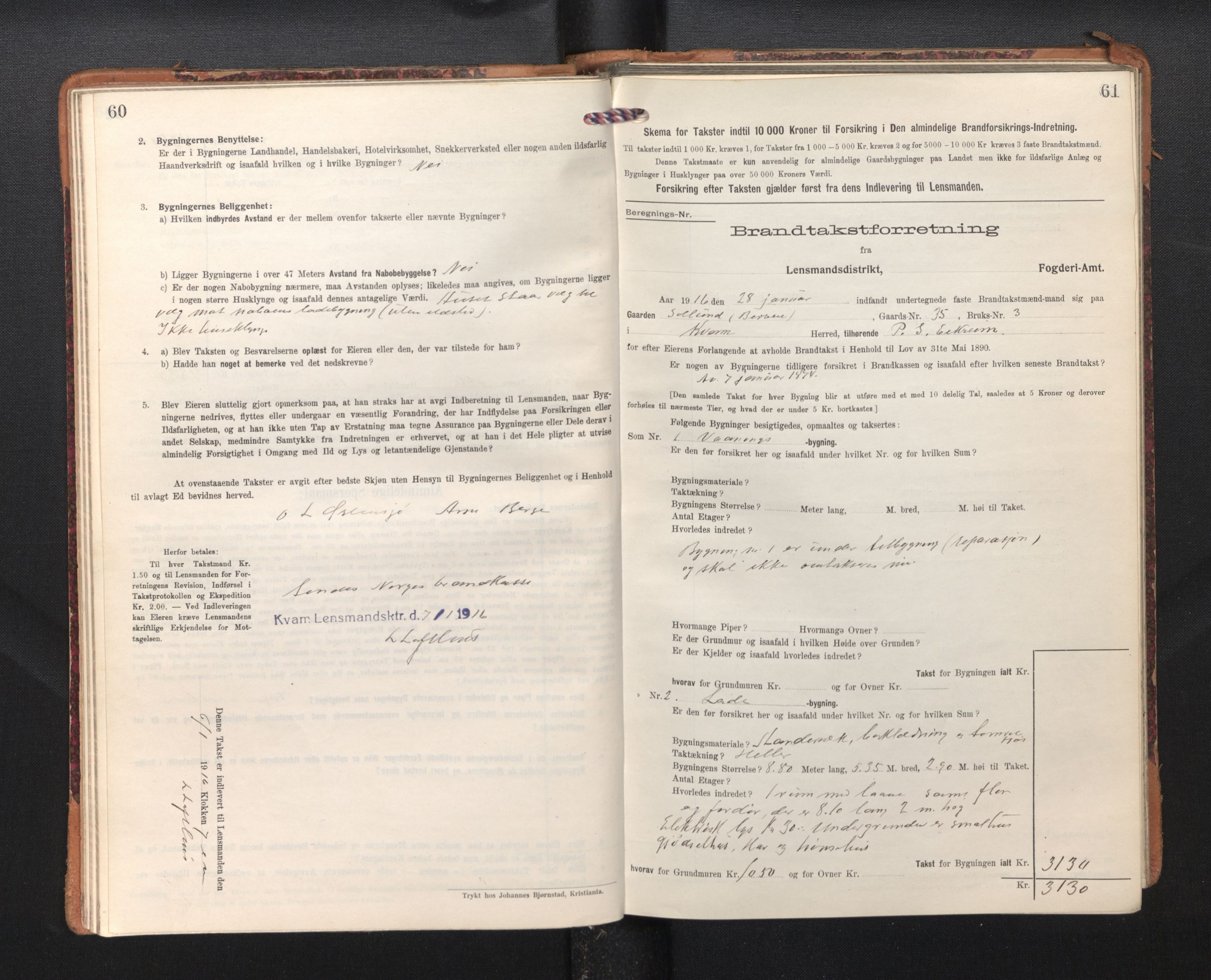 Lensmannen i Kvam, SAB/A-33201/0012/L0006: Branntakstprotokoll, skjematakst, 1913-1955, p. 60-61