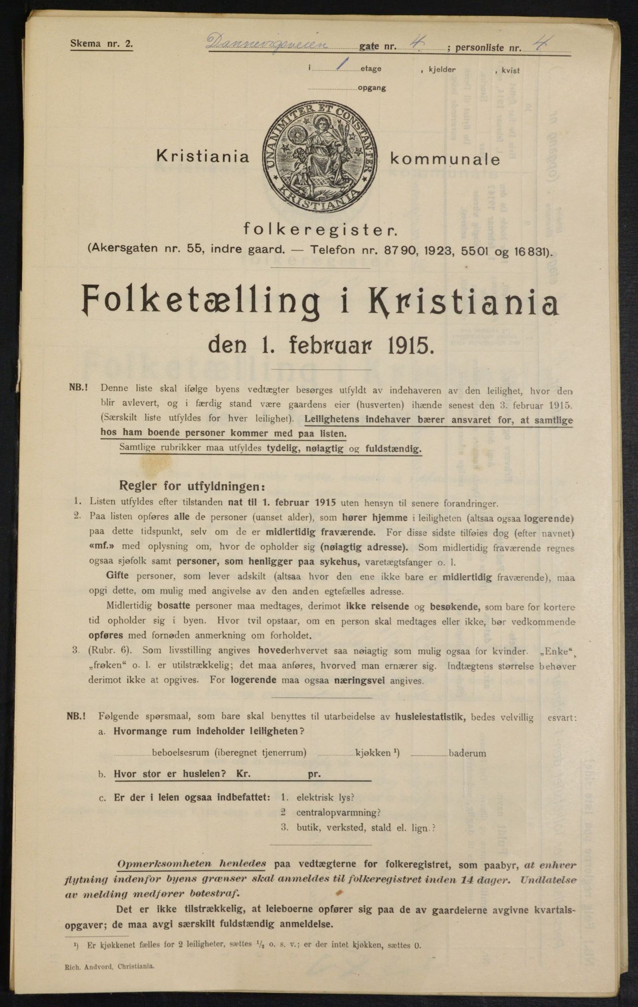 OBA, Municipal Census 1915 for Kristiania, 1915, p. 15055