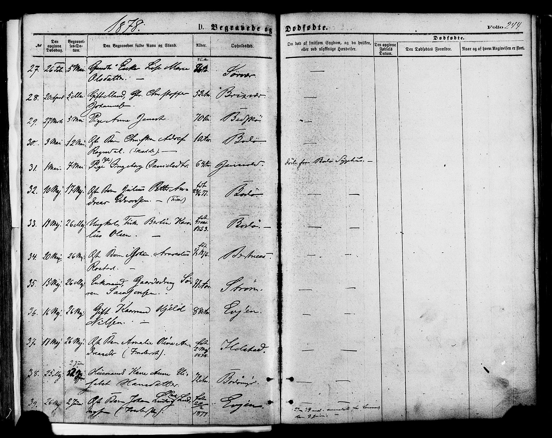 Ministerialprotokoller, klokkerbøker og fødselsregistre - Nordland, AV/SAT-A-1459/801/L0009: Parish register (official) no. 801A09, 1876-1883, p. 244