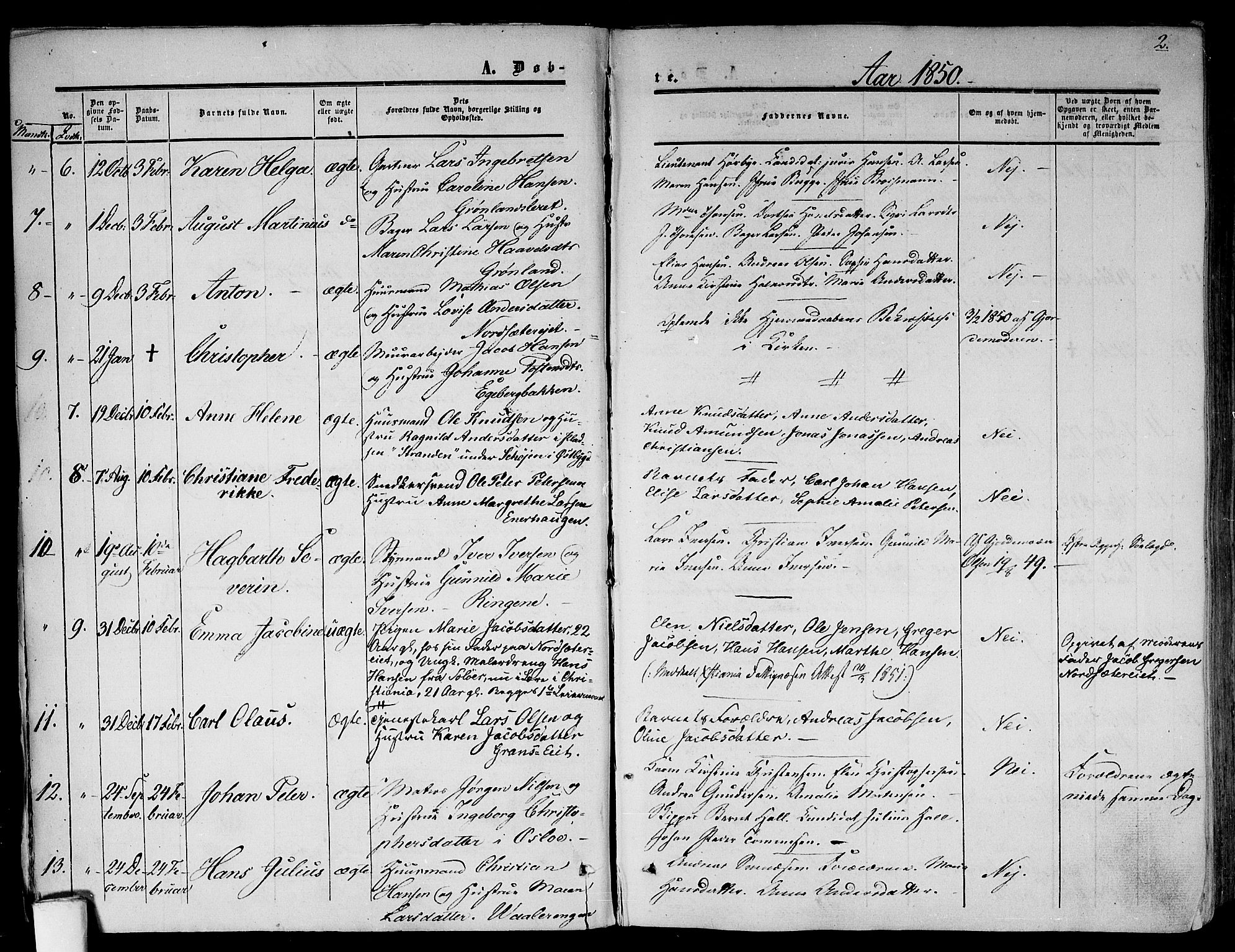 Gamlebyen prestekontor Kirkebøker, AV/SAO-A-10884/F/Fa/L0004: Parish register (official) no. 4, 1850-1857, p. 2