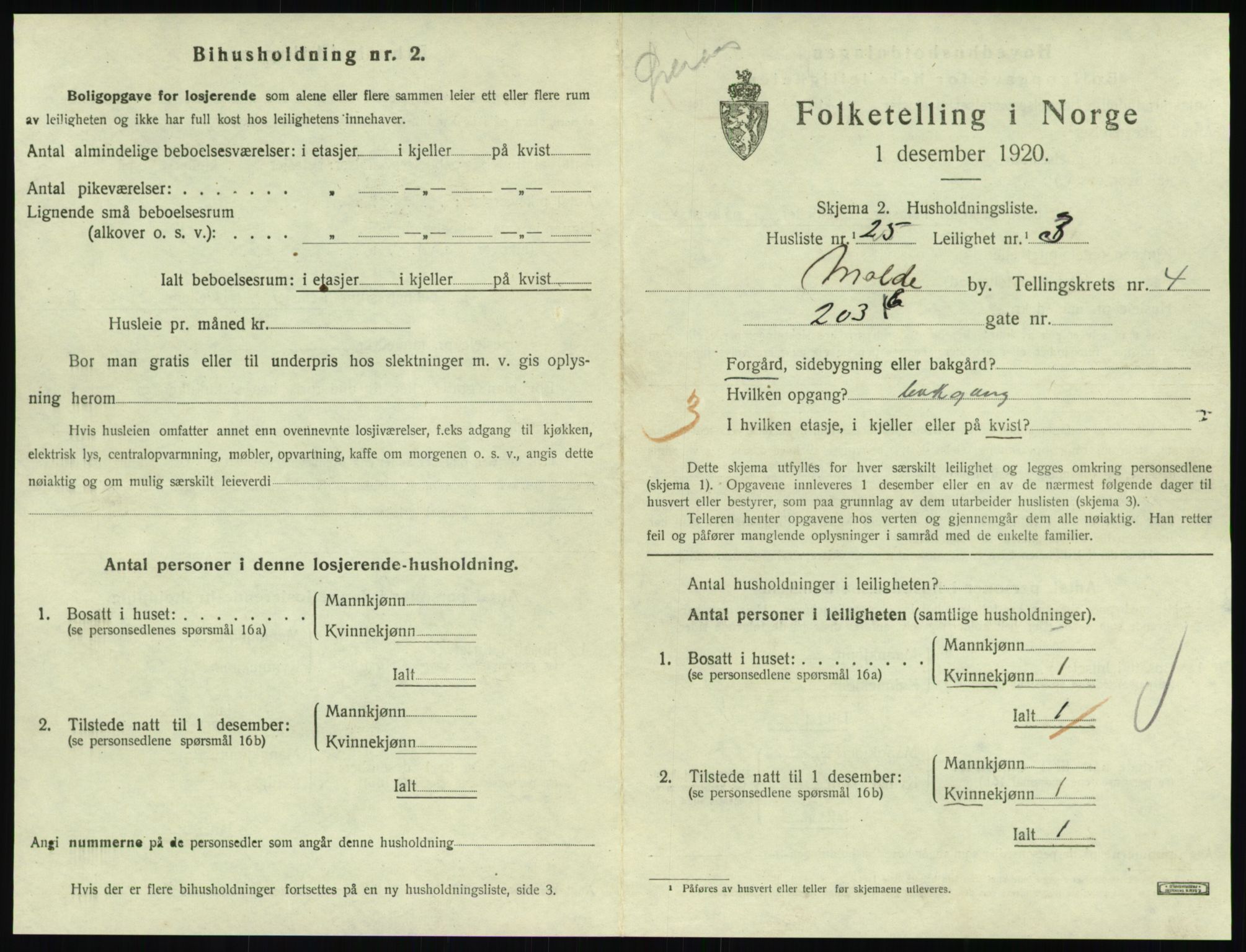 SAT, 1920 census for Molde, 1920, p. 1545