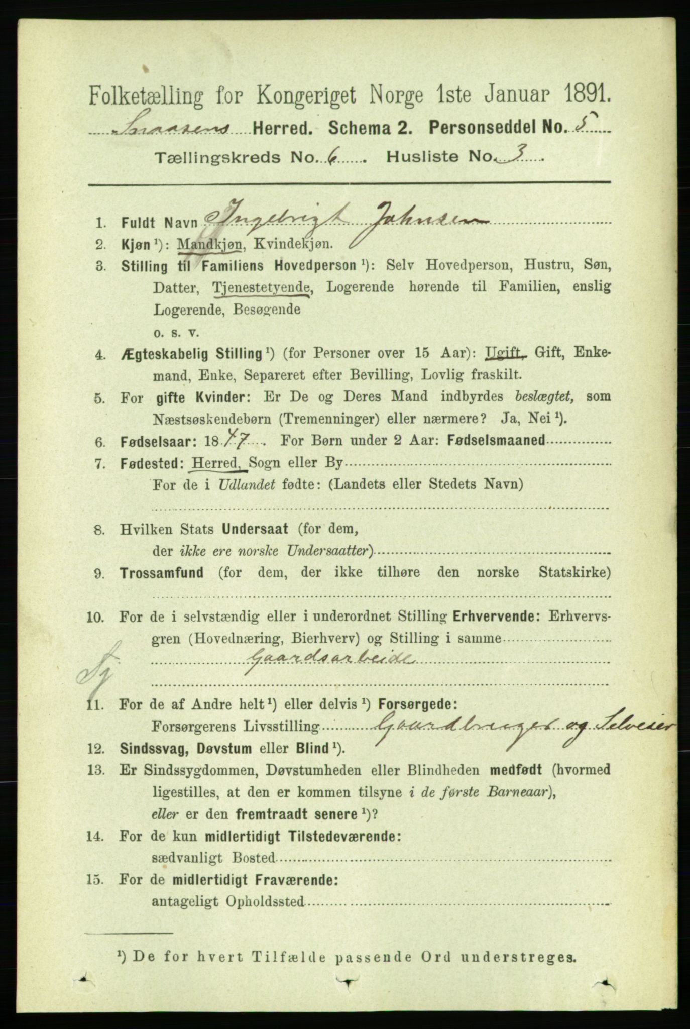 RA, 1891 census for 1736 Snåsa, 1891, p. 1907