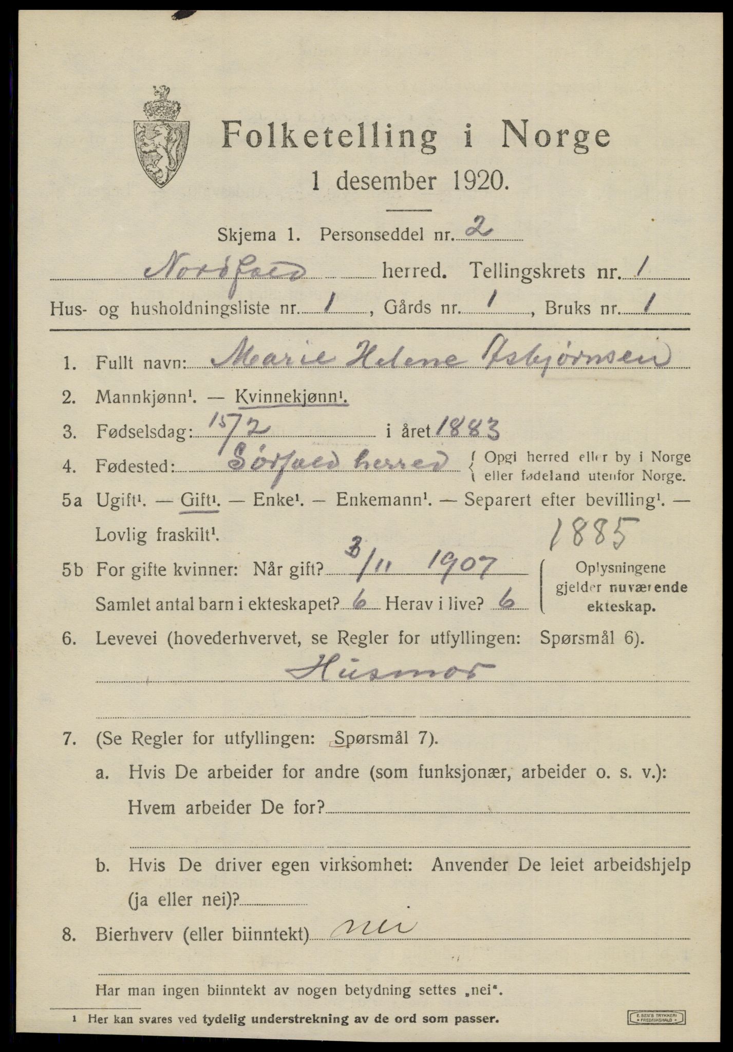 SAT, 1920 census for Nordfold, 1920, p. 515