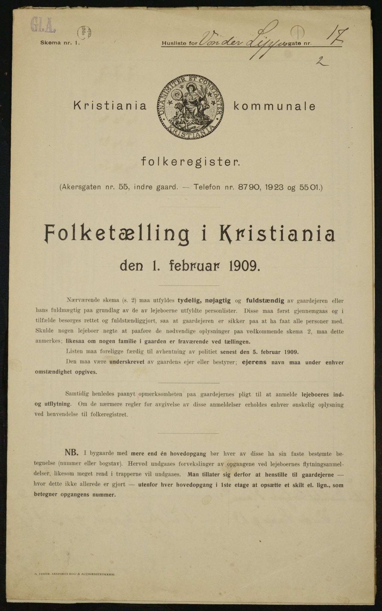 OBA, Municipal Census 1909 for Kristiania, 1909, p. 113780