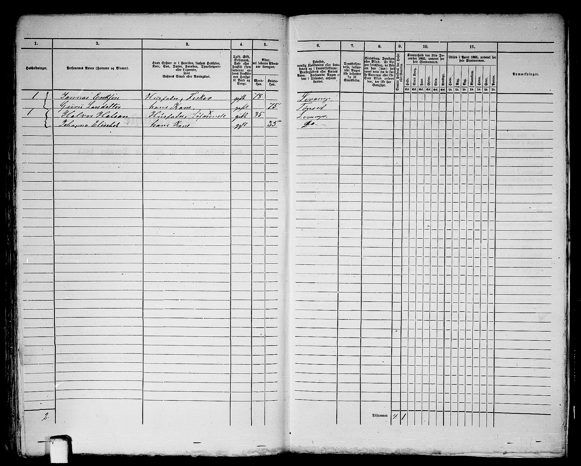 RA, 1865 census for Levanger/Levanger, 1865, p. 206