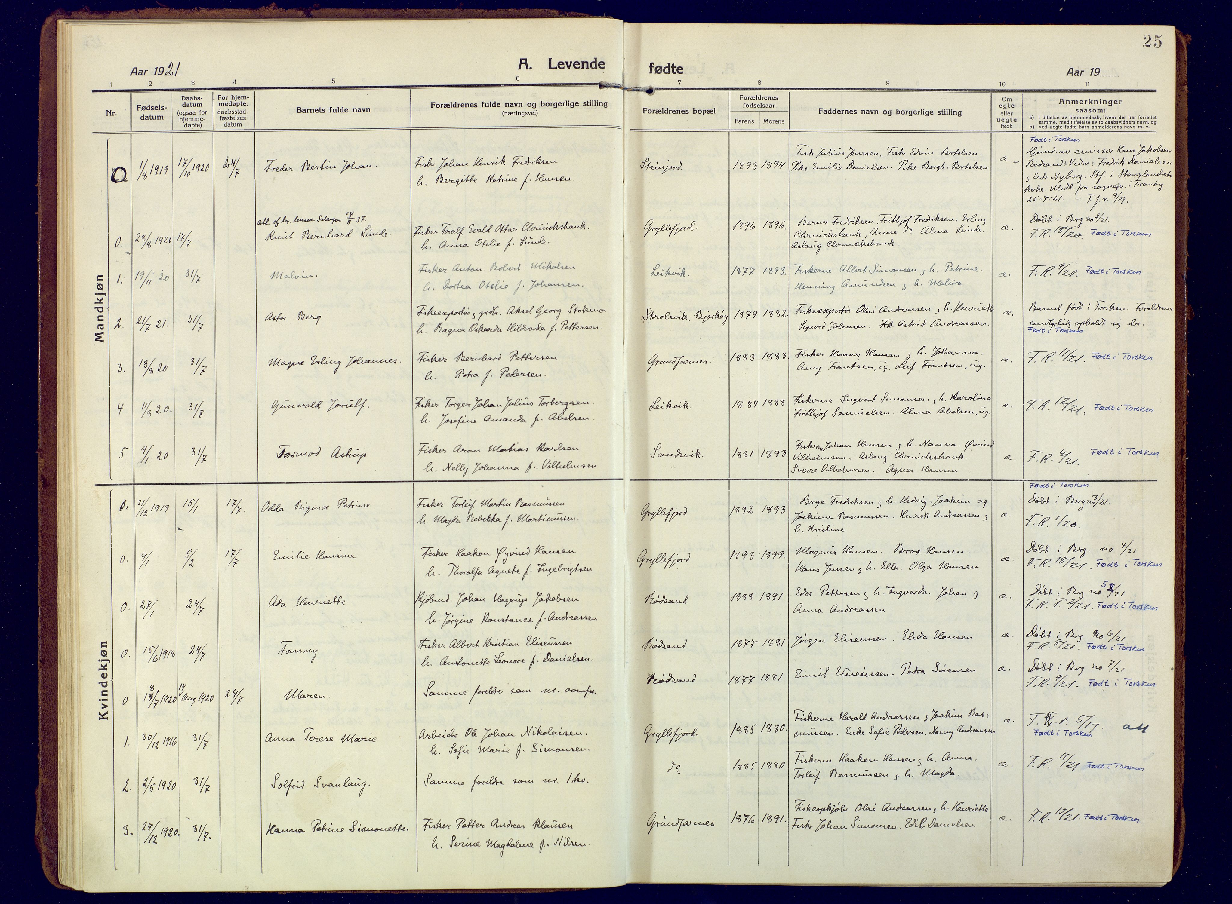 Berg sokneprestkontor, SATØ/S-1318/G/Ga/Gaa: Parish register (official) no. 10, 1916-1928, p. 25