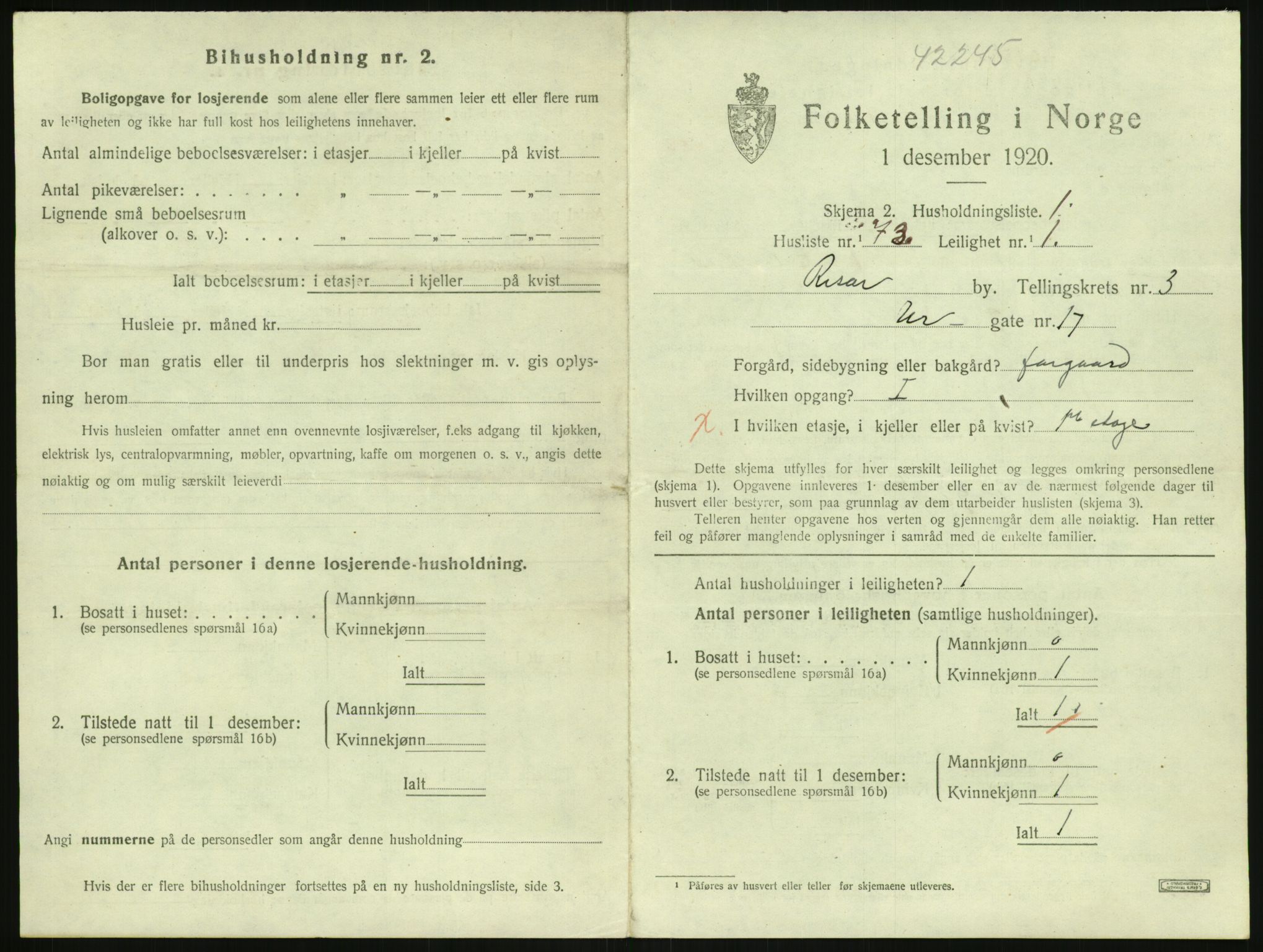 SAK, 1920 census for Risør, 1920, p. 2709