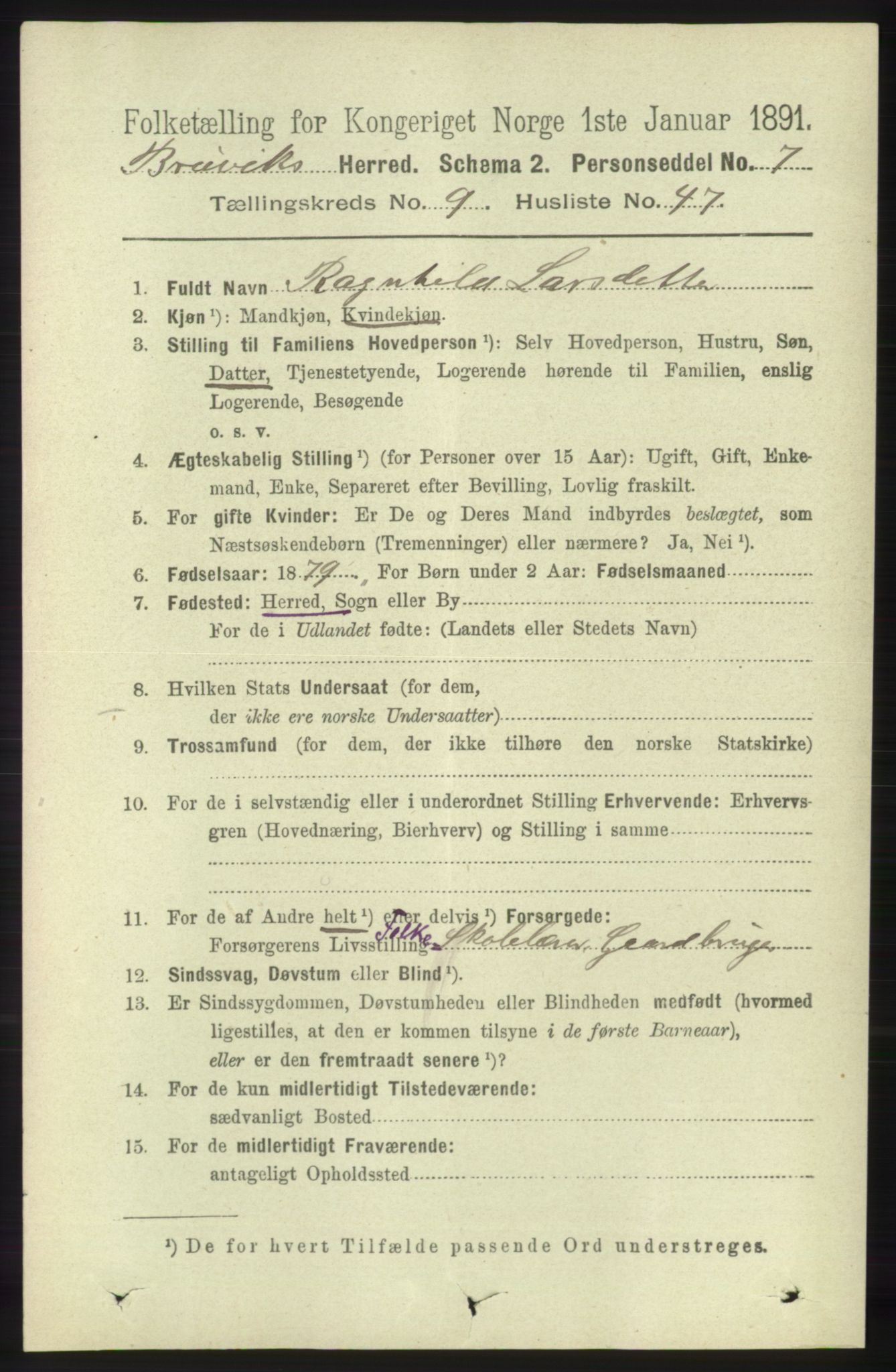 RA, 1891 census for 1251 Bruvik, 1891, p. 3585