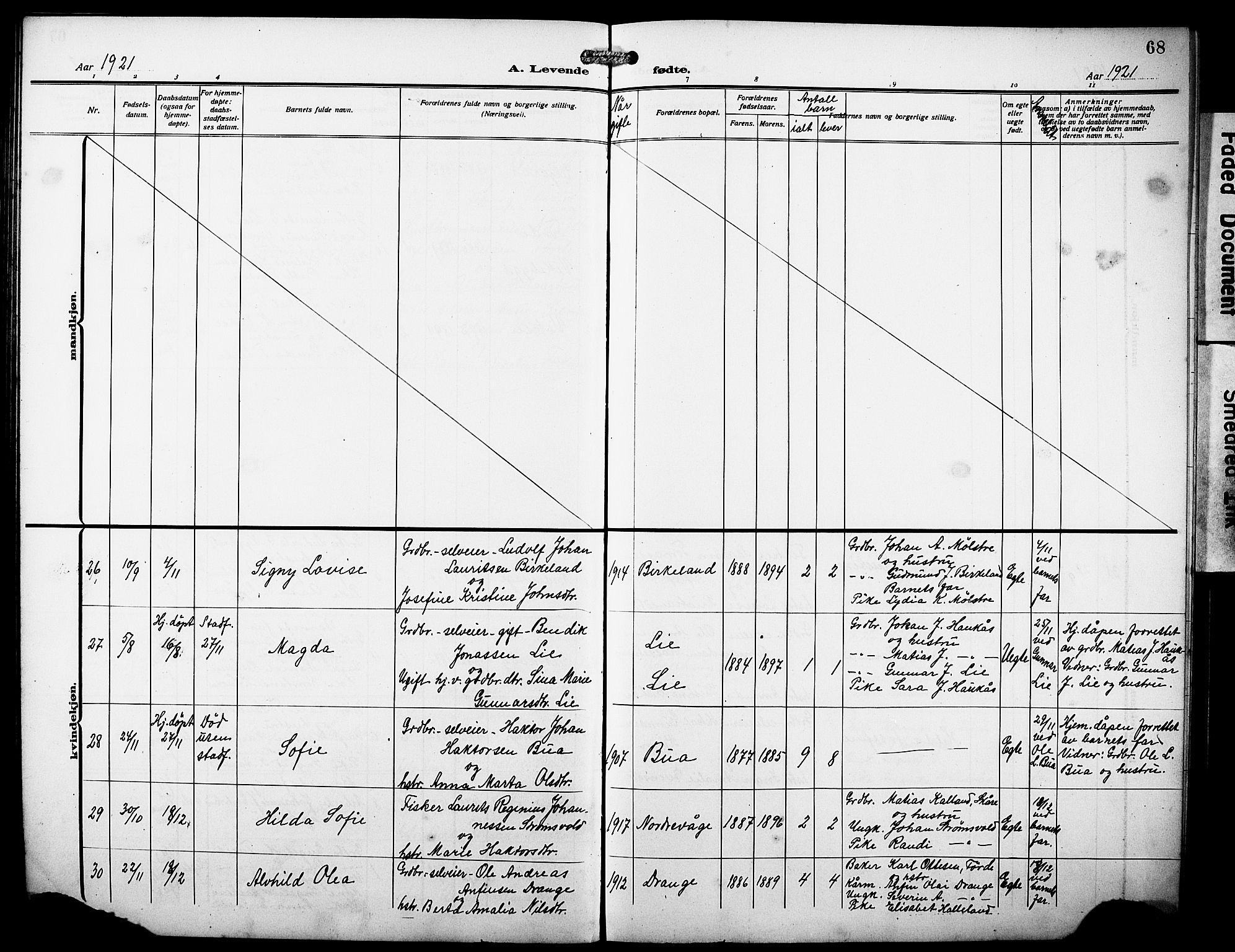 Sveio Sokneprestembete, AV/SAB-A-78501/H/Hab: Parish register (copy) no. A 5, 1911-1926, p. 68