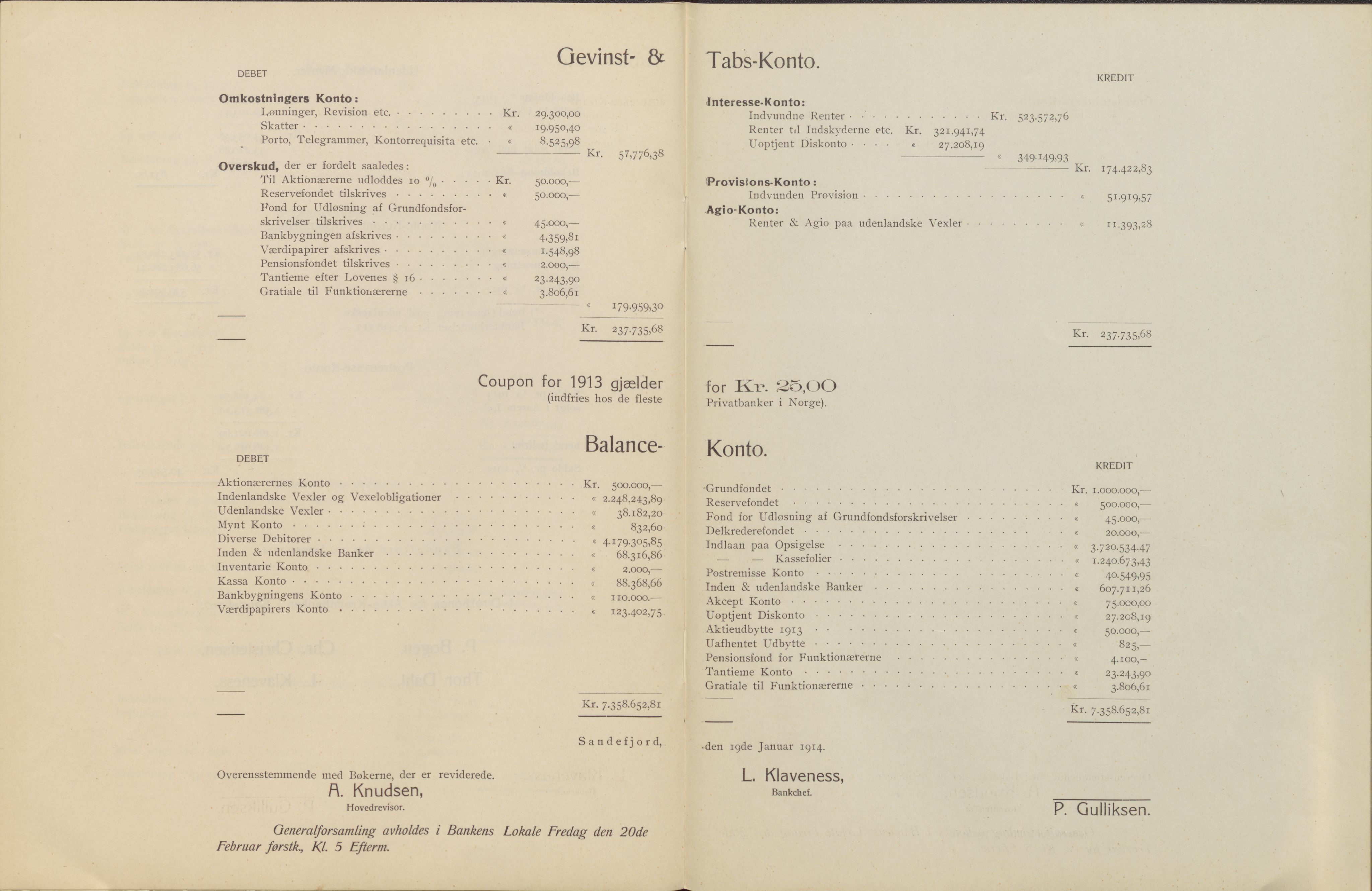 Privatbanken i Sandefjord AS, VEMU/ARS-A-1256/X/L0001: Årsberetninger, 1912-1929, p. 15