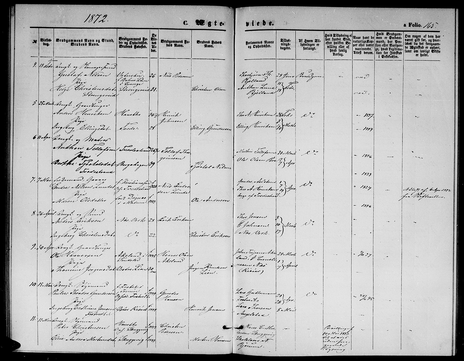 Holt sokneprestkontor, SAK/1111-0021/F/Fb/L0009: Parish register (copy) no. B 9, 1871-1883, p. 165