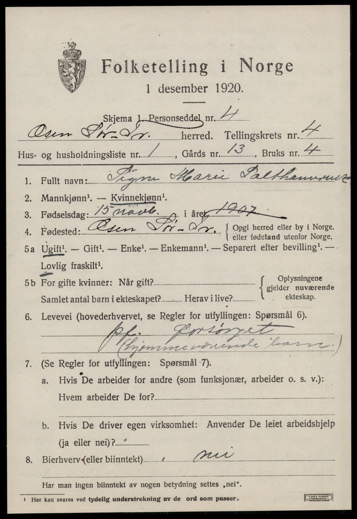 SAT, 1920 census for Osen, 1920, p. 1569