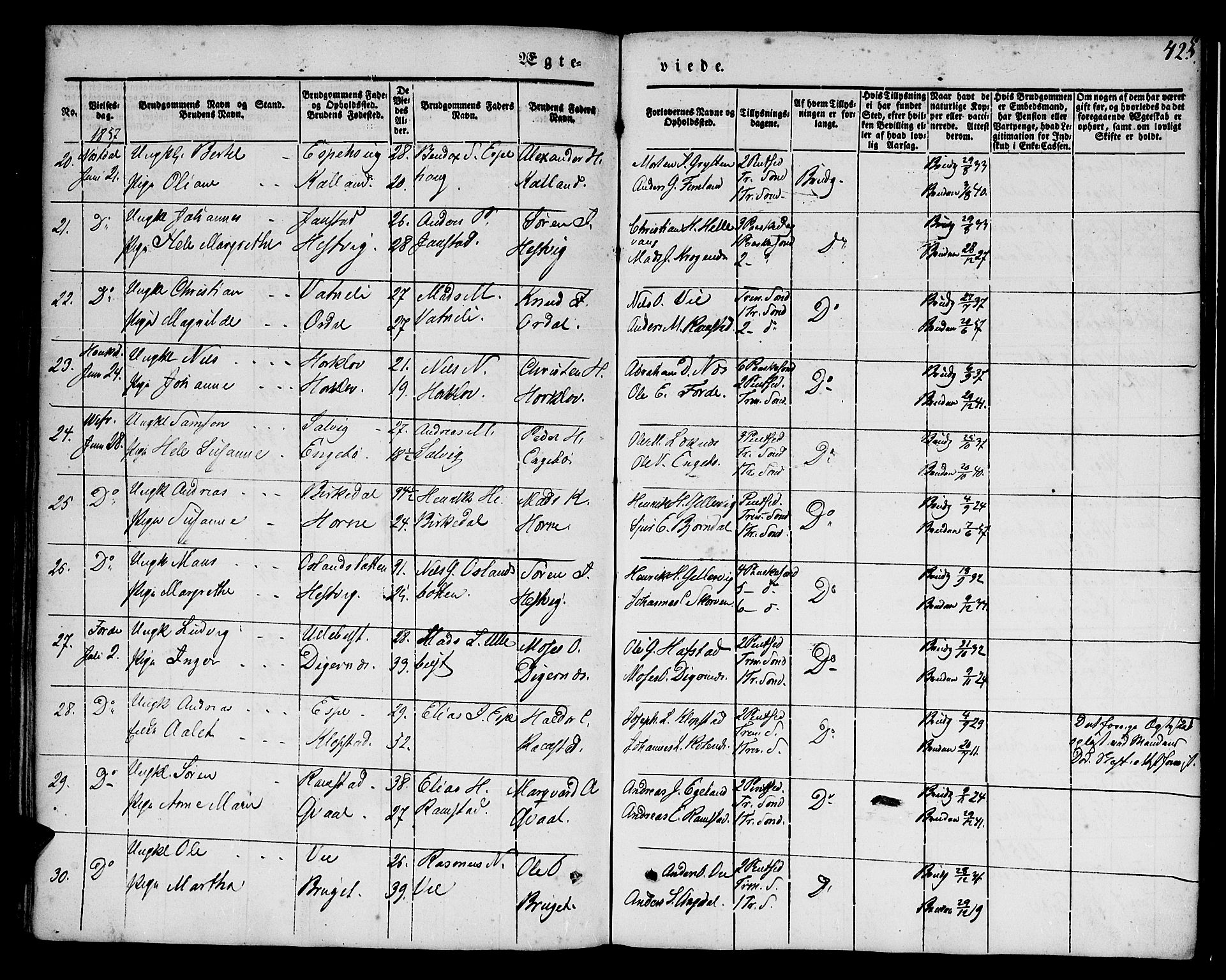 Førde sokneprestembete, AV/SAB-A-79901/H/Haa/Haaa/L0007: Parish register (official) no. A 7, 1843-1860, p. 425