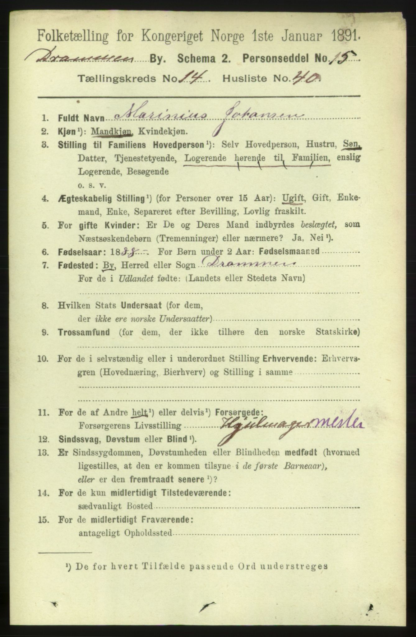 RA, 1891 census for 0602 Drammen, 1891, p. 10498