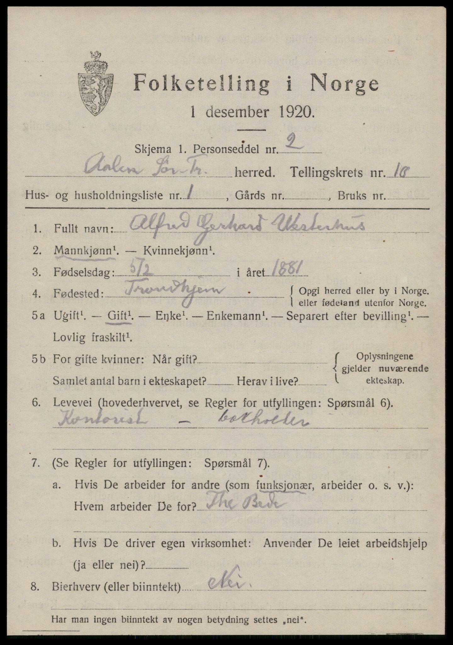 SAT, 1920 census for Ålen, 1920, p. 4666