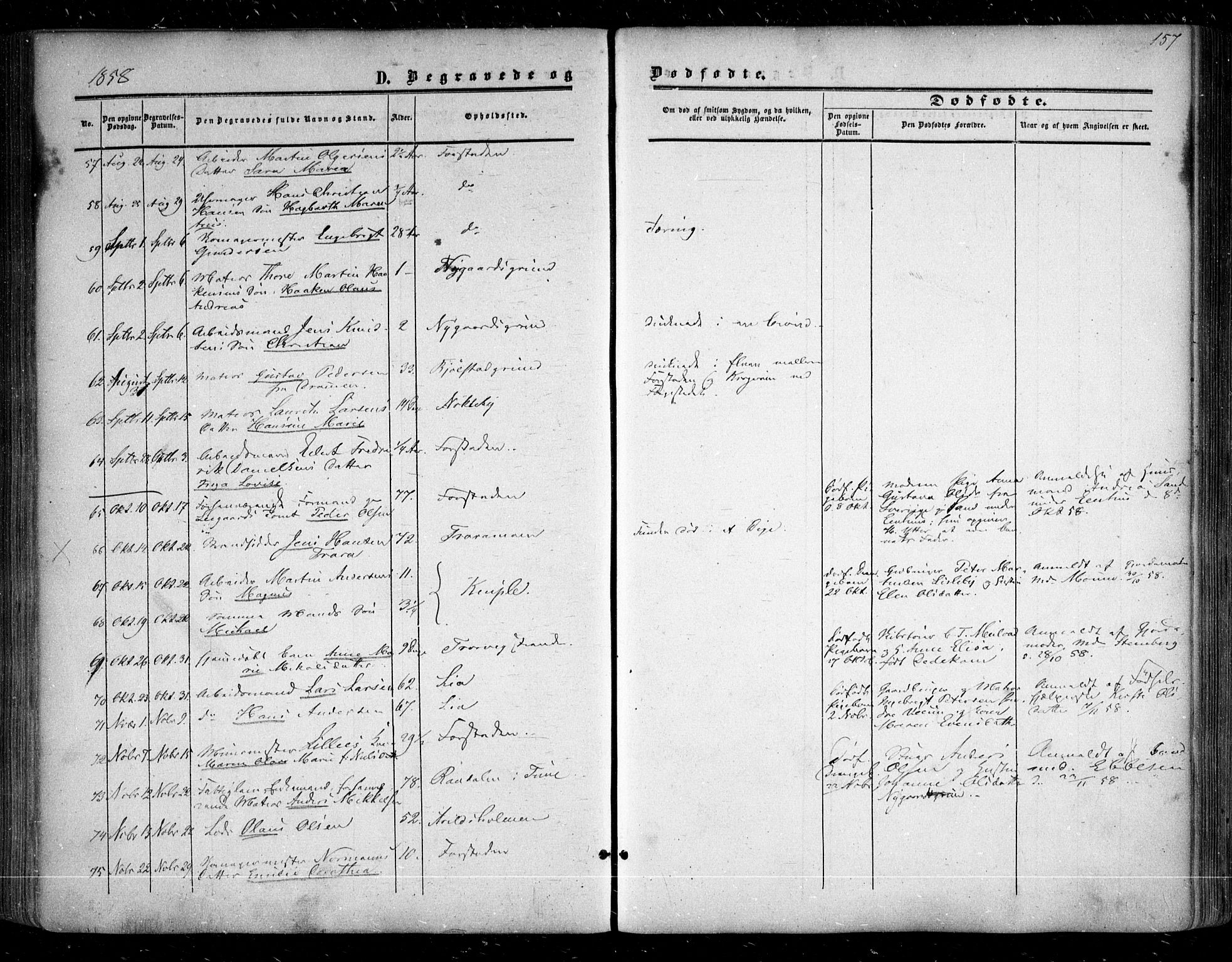 Glemmen prestekontor Kirkebøker, SAO/A-10908/F/Fa/L0007: Parish register (official) no. 7, 1853-1862, p. 157