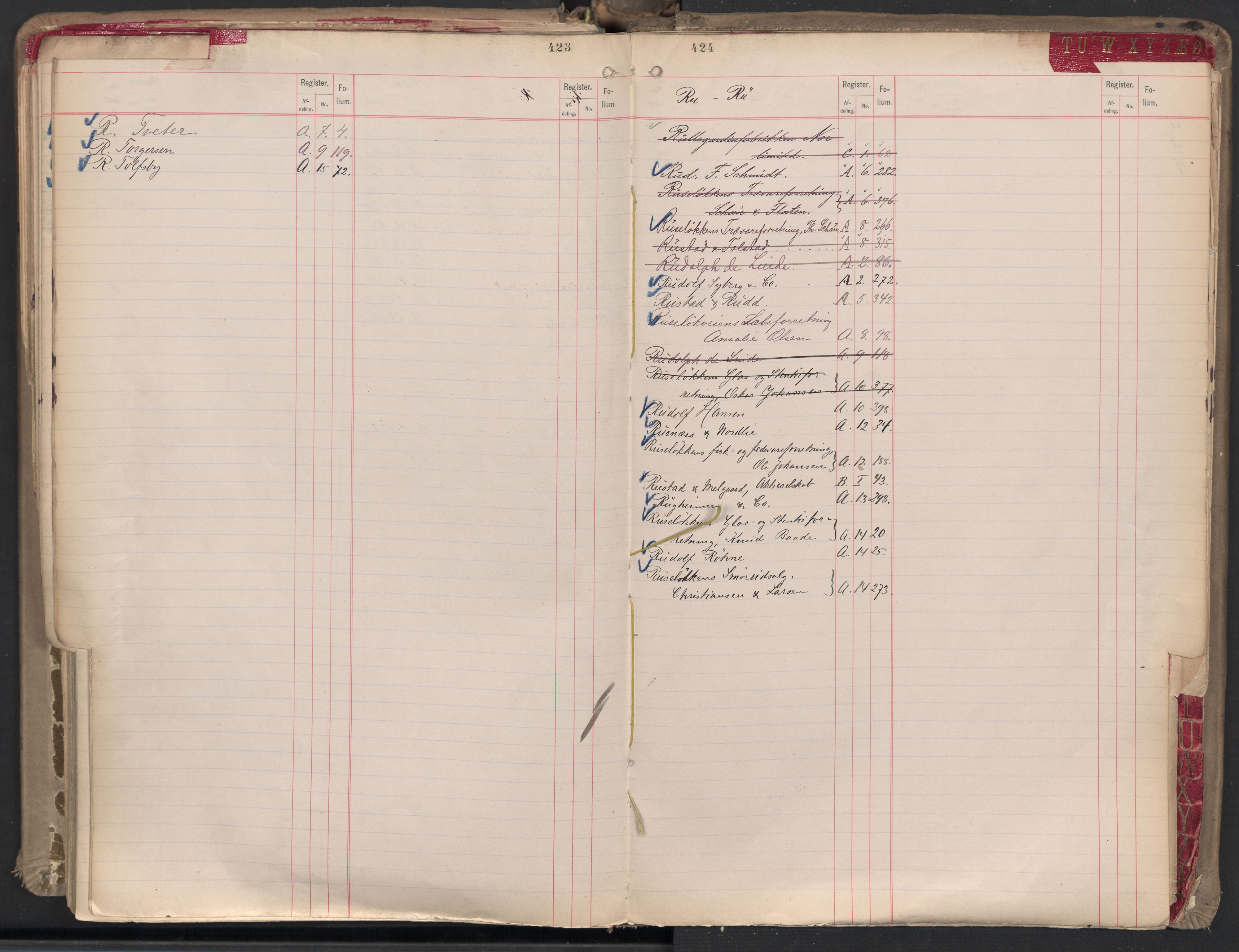 Oslo byfogd avd. II, AV/SAO-A-10942/G/Ga/Gaa/L0001: Firmaregister: A 1-15, B 1-4, C 1, 1890, p. 423-424