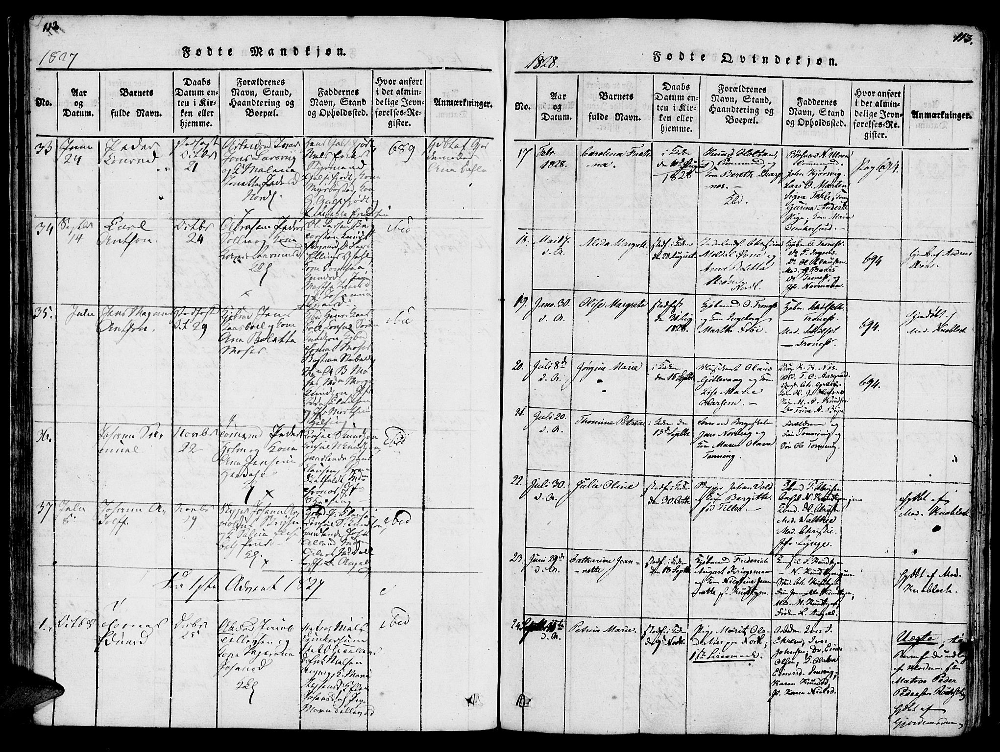 Ministerialprotokoller, klokkerbøker og fødselsregistre - Møre og Romsdal, AV/SAT-A-1454/572/L0842: Parish register (official) no. 572A05, 1819-1832, p. 112-113