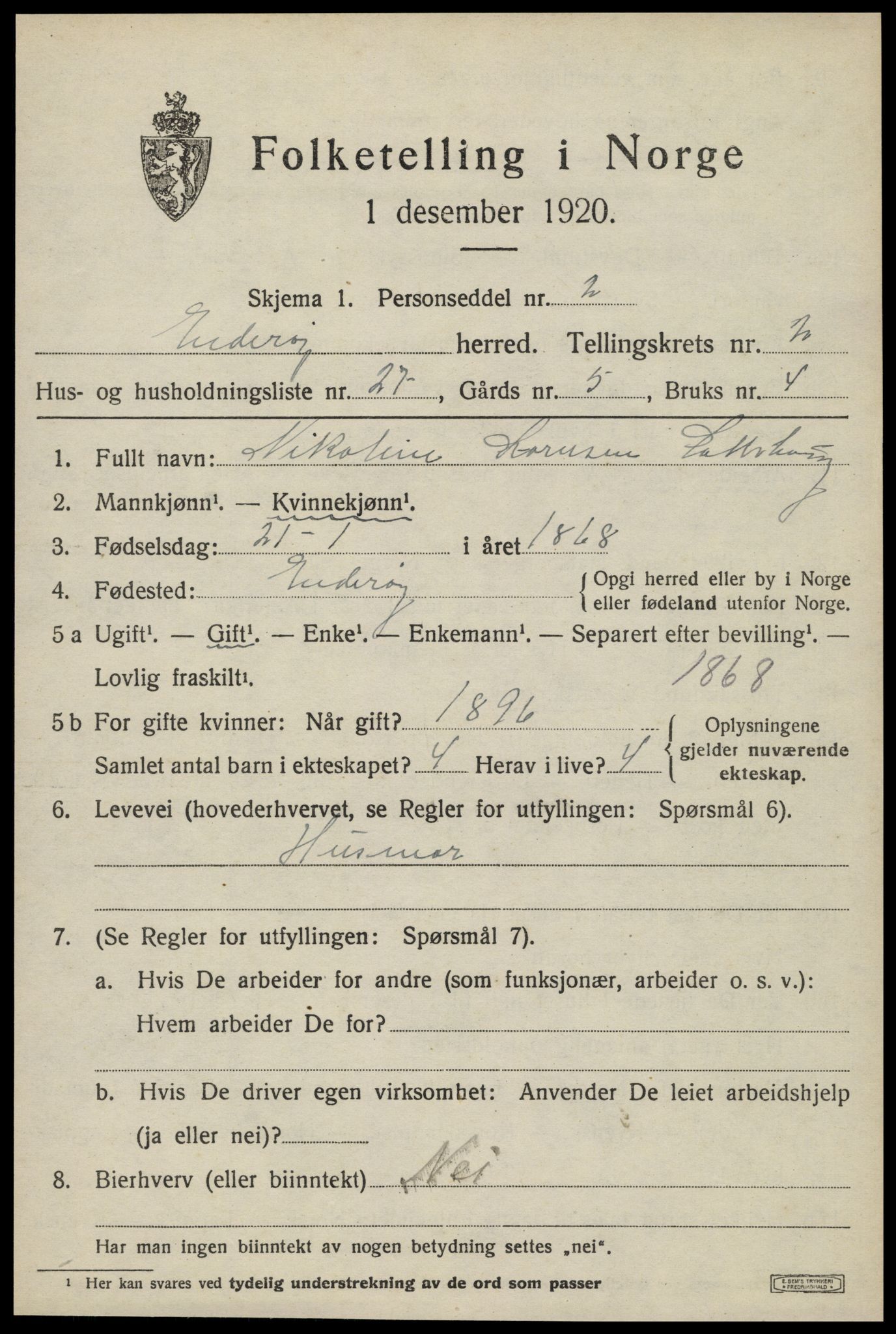 SAT, 1920 census for Inderøy, 1920, p. 2129