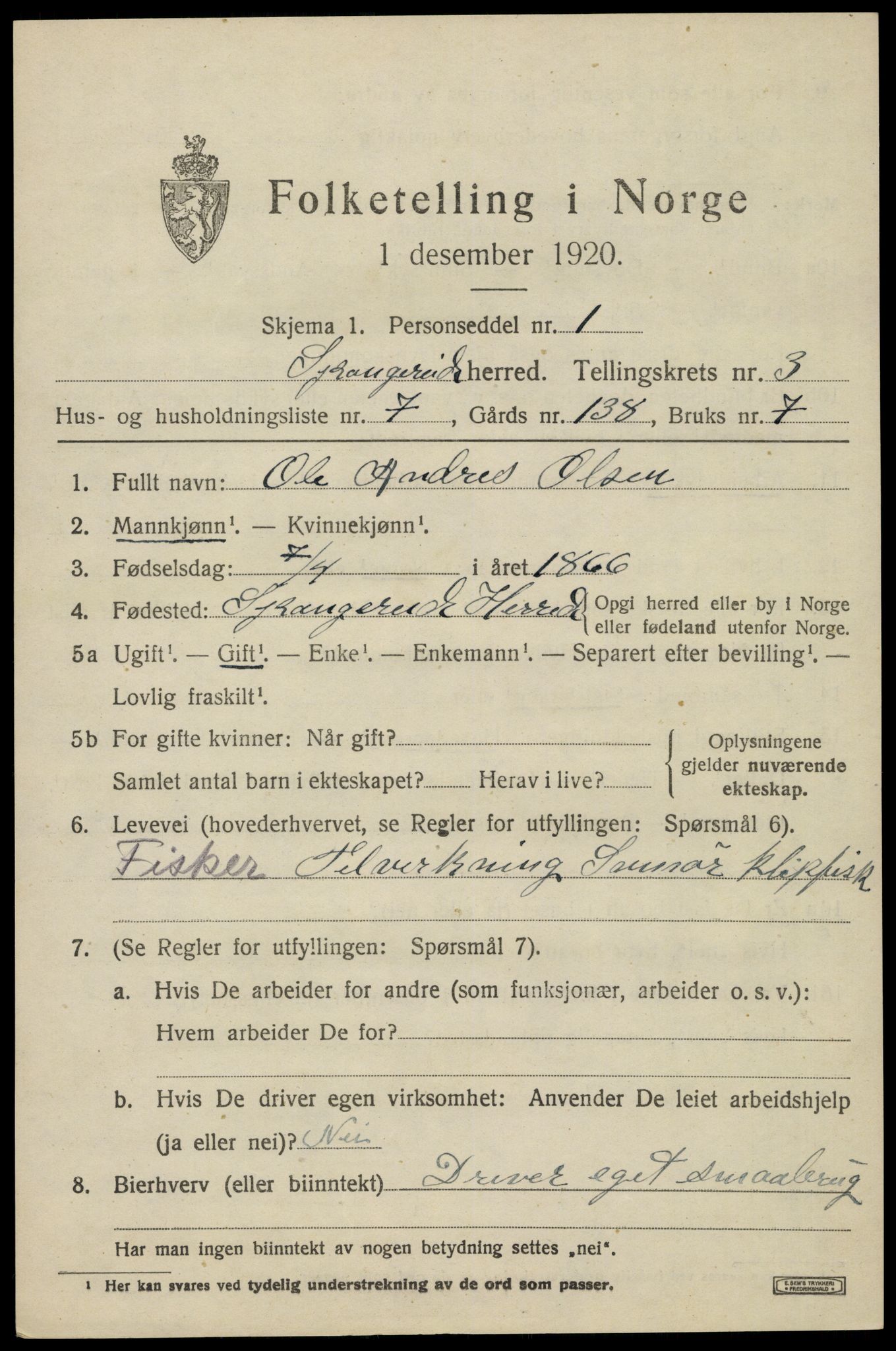 SAK, 1920 census for Spangereid, 1920, p. 1505
