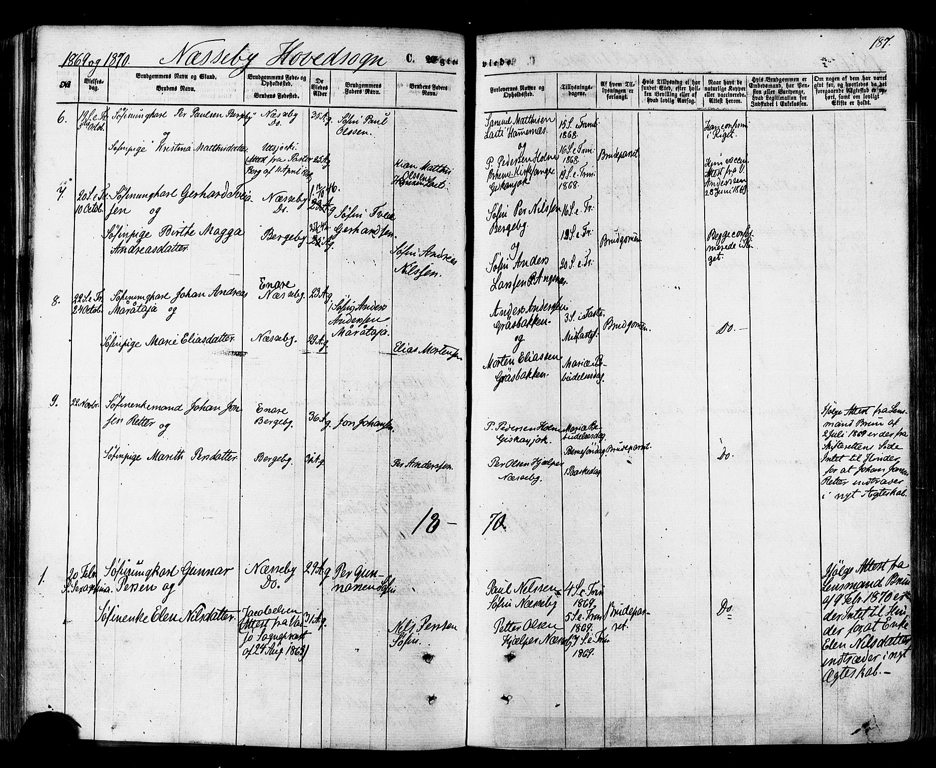 Nesseby sokneprestkontor, SATØ/S-1330/H/Ha/L0003kirke: Parish register (official) no. 3 /1, 1865-1876, p. 187