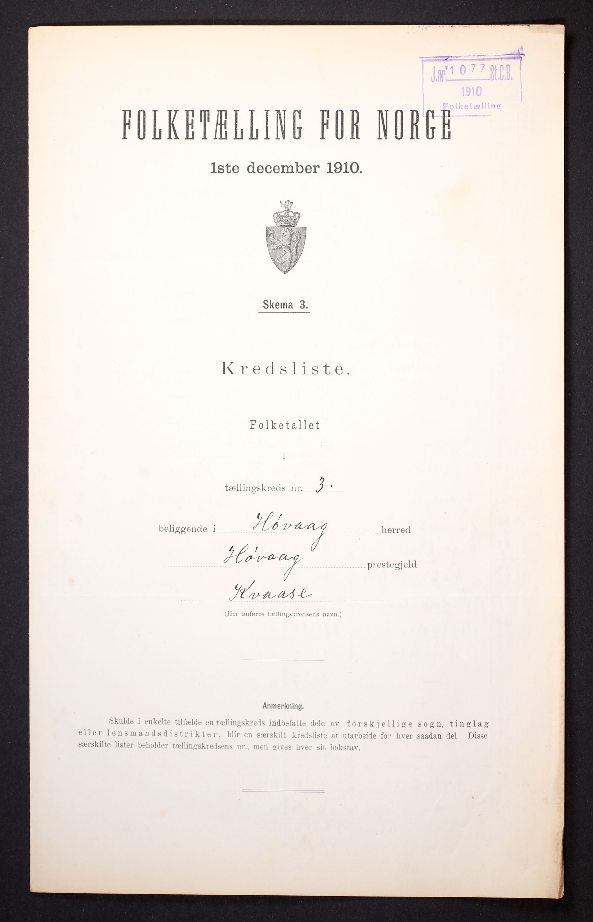 RA, 1910 census for Høvåg, 1910, p. 10