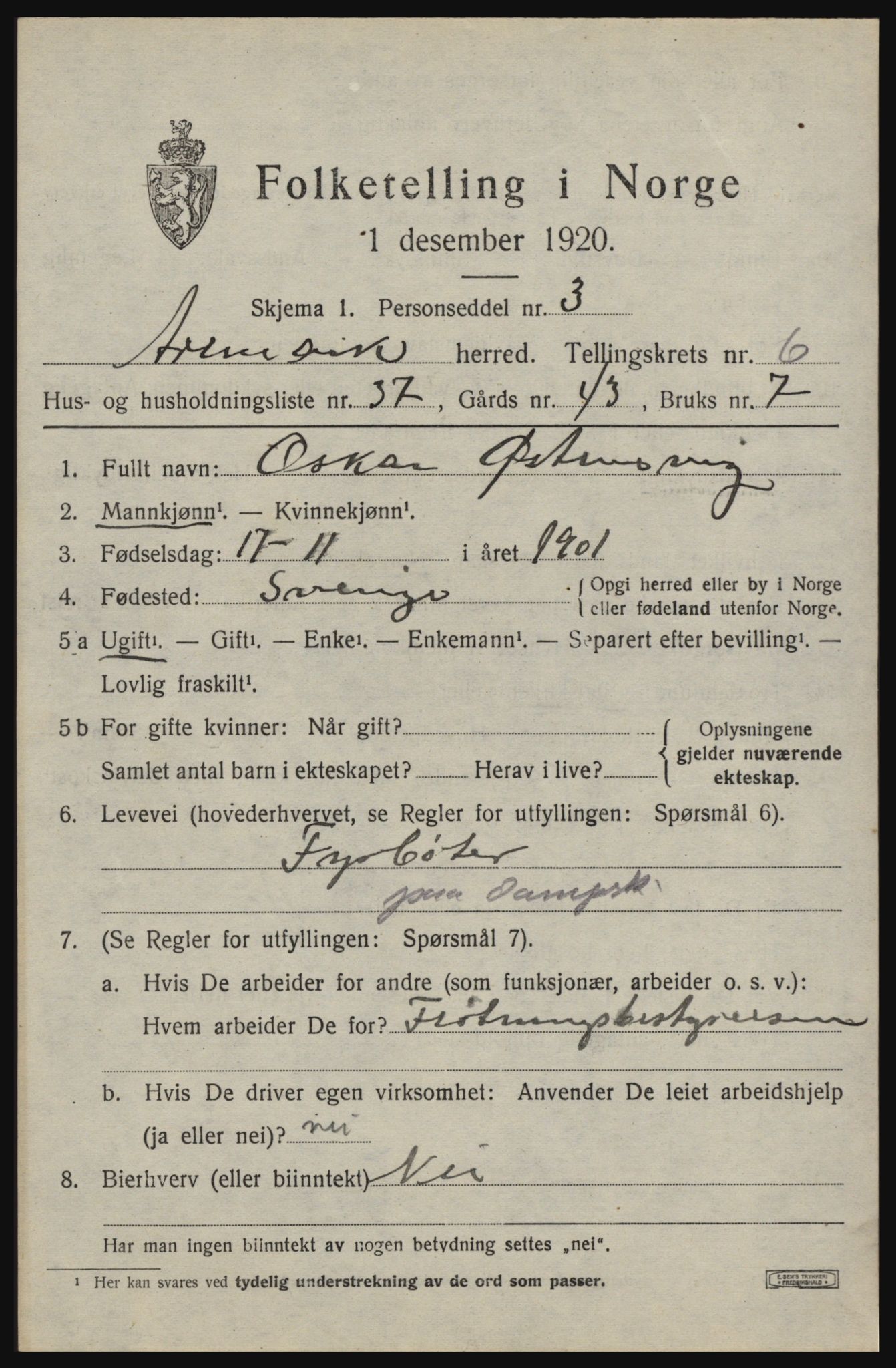 SAO, 1920 census for Aremark, 1920, p. 4161