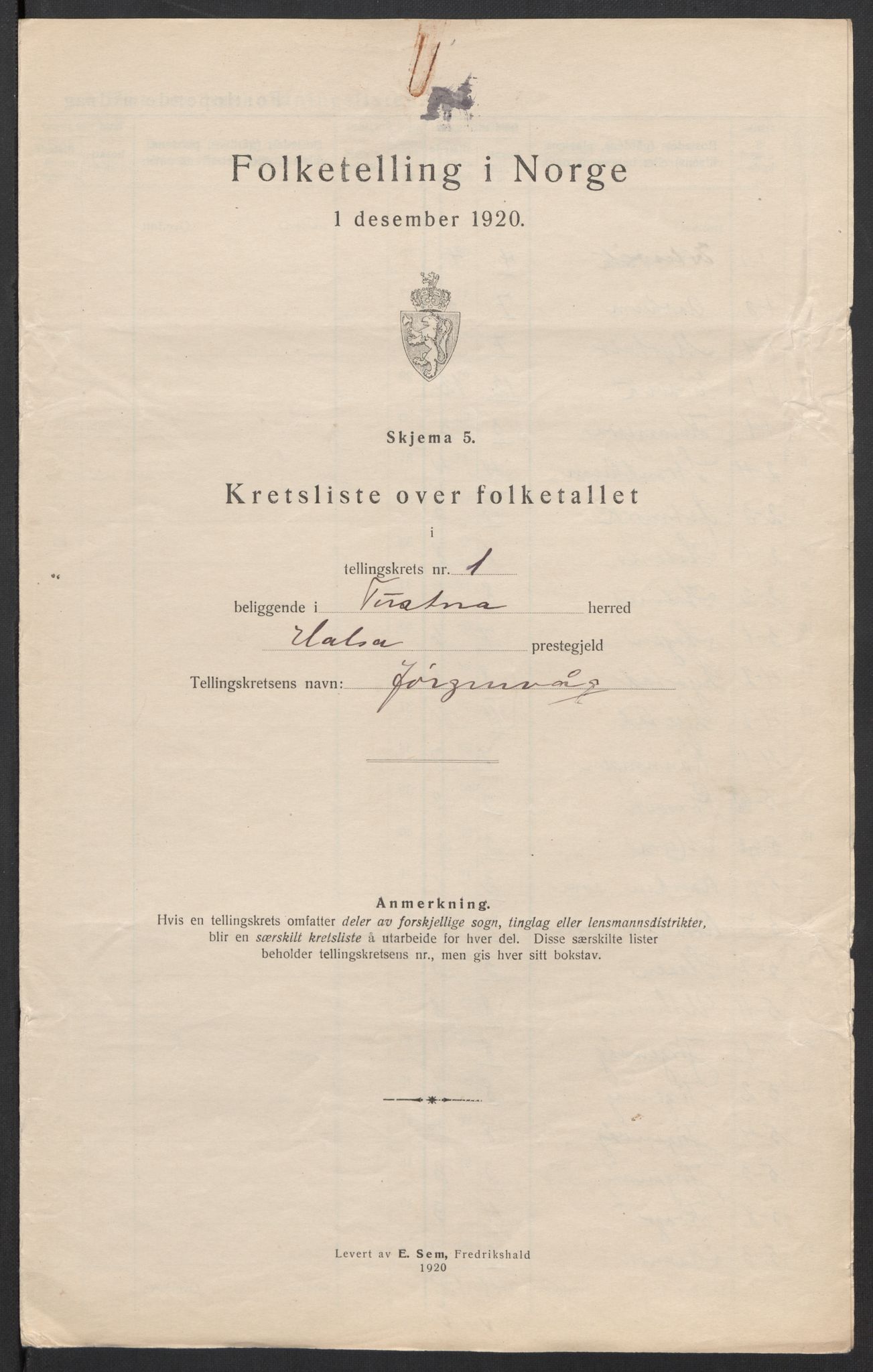 SAT, 1920 census for Tustna, 1920, p. 6