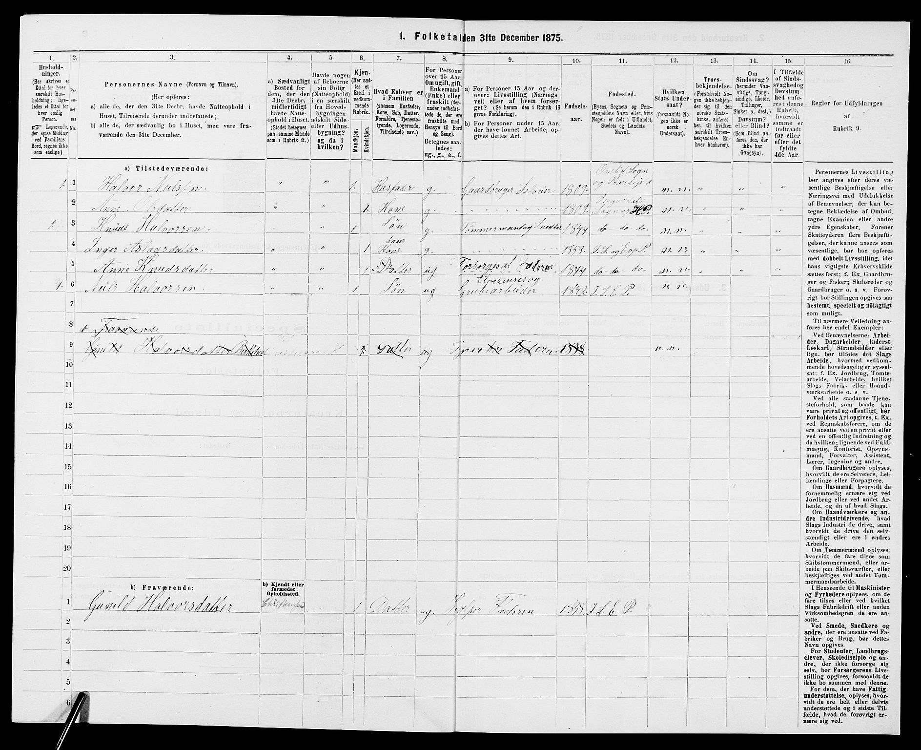 SAK, 1875 census for 0934P Evje, 1875, p. 920