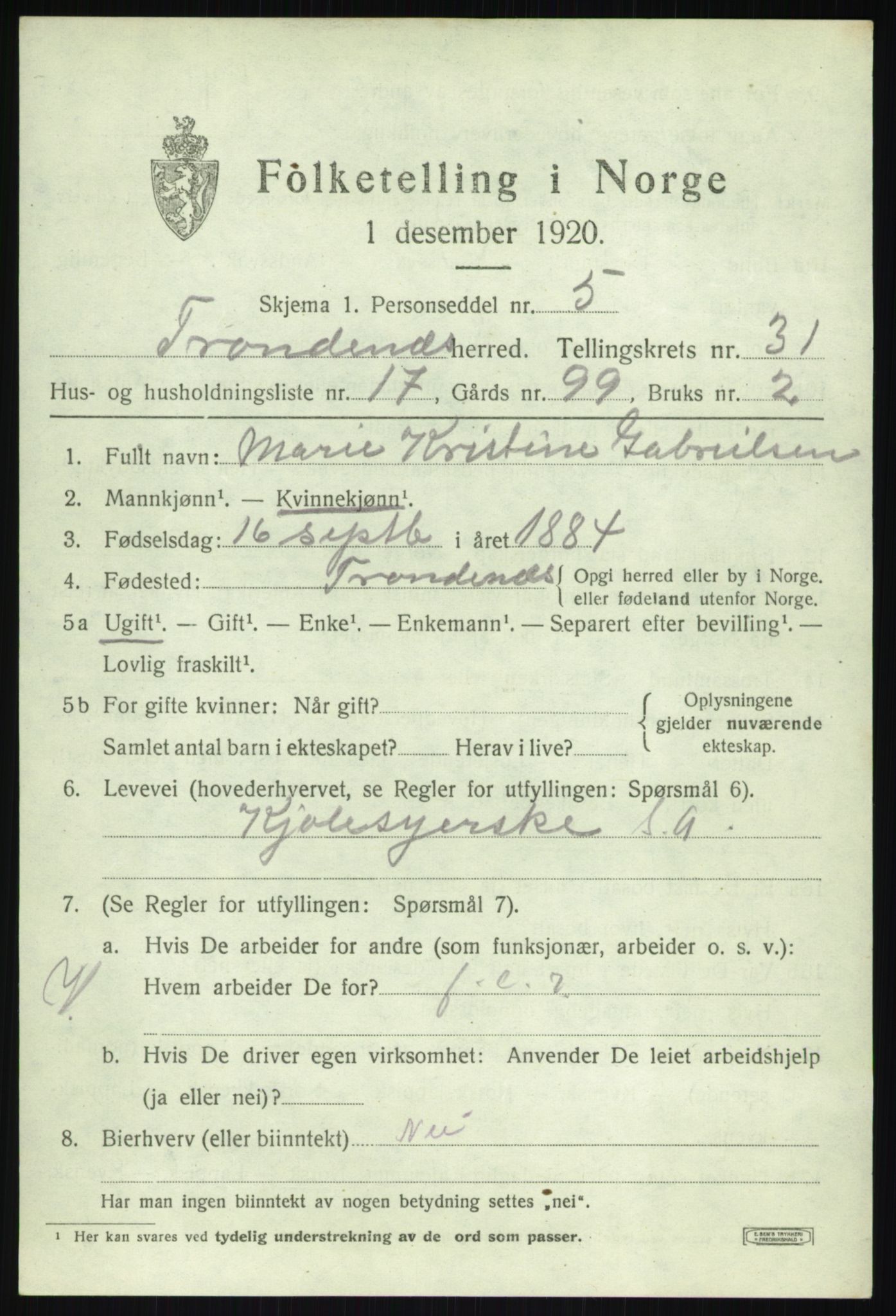 SATØ, 1920 census for Trondenes, 1920, p. 22171