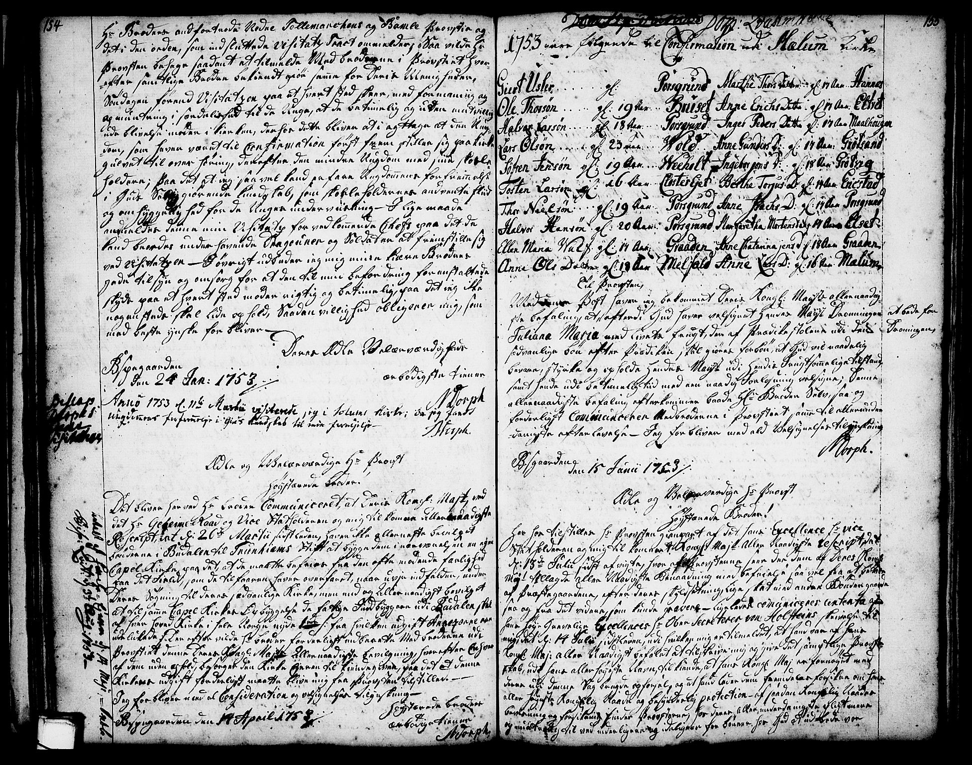 Solum sokneprestkontor, SAKO/A-305/A/Aa/L0002: Other parish register no. 2, 1743-1791, p. 154-155