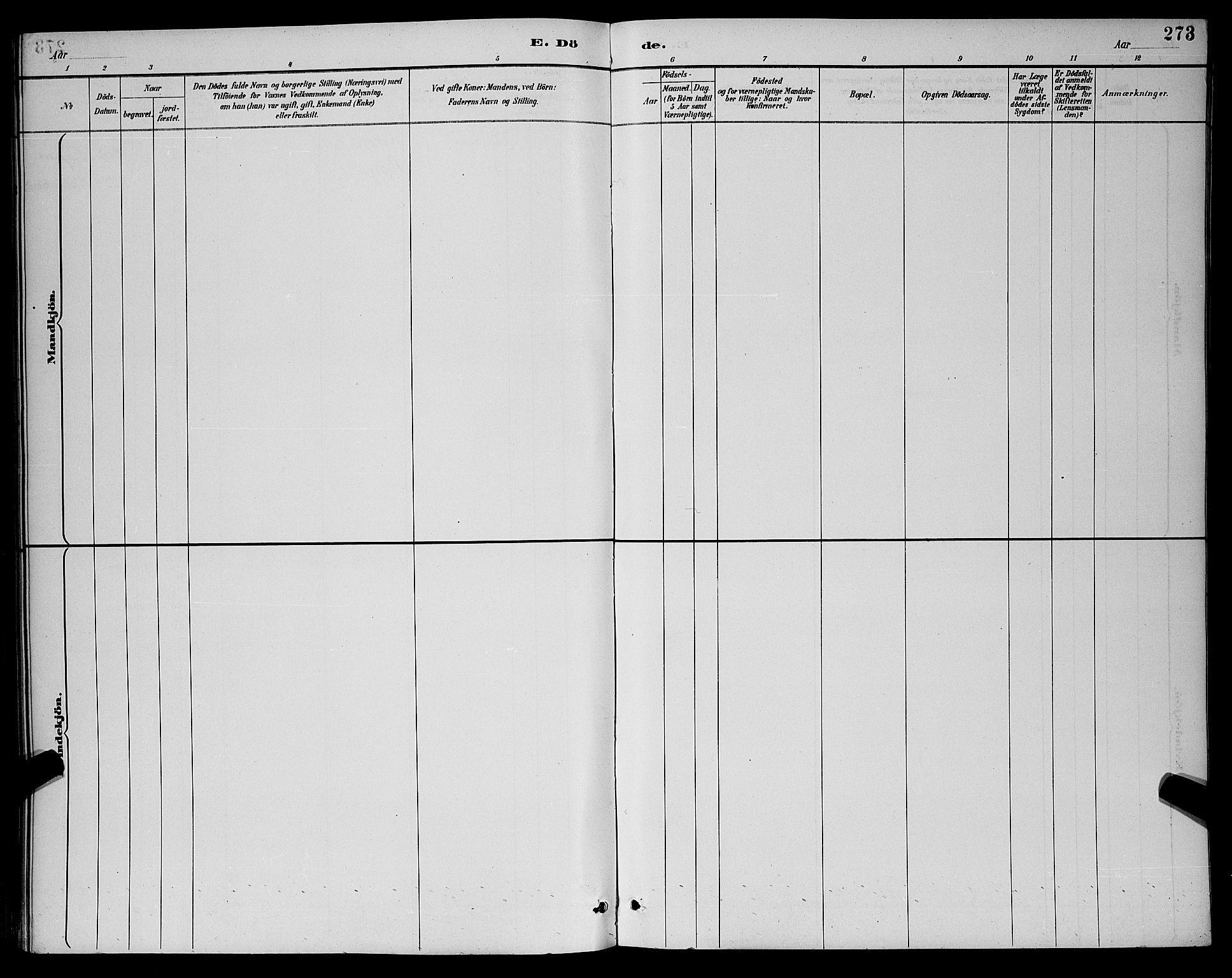 Dypvåg sokneprestkontor, AV/SAK-1111-0007/F/Fb/Fba/L0013: Parish register (copy) no. B 13, 1887-1900, p. 273